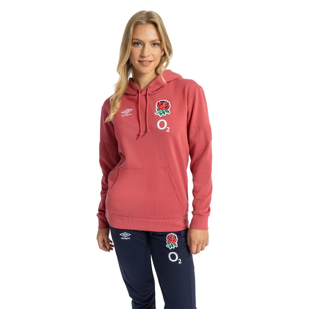 Womens/Ladies 23/24 England Rugby Fleece Hoodie (Red Earth) 3/4