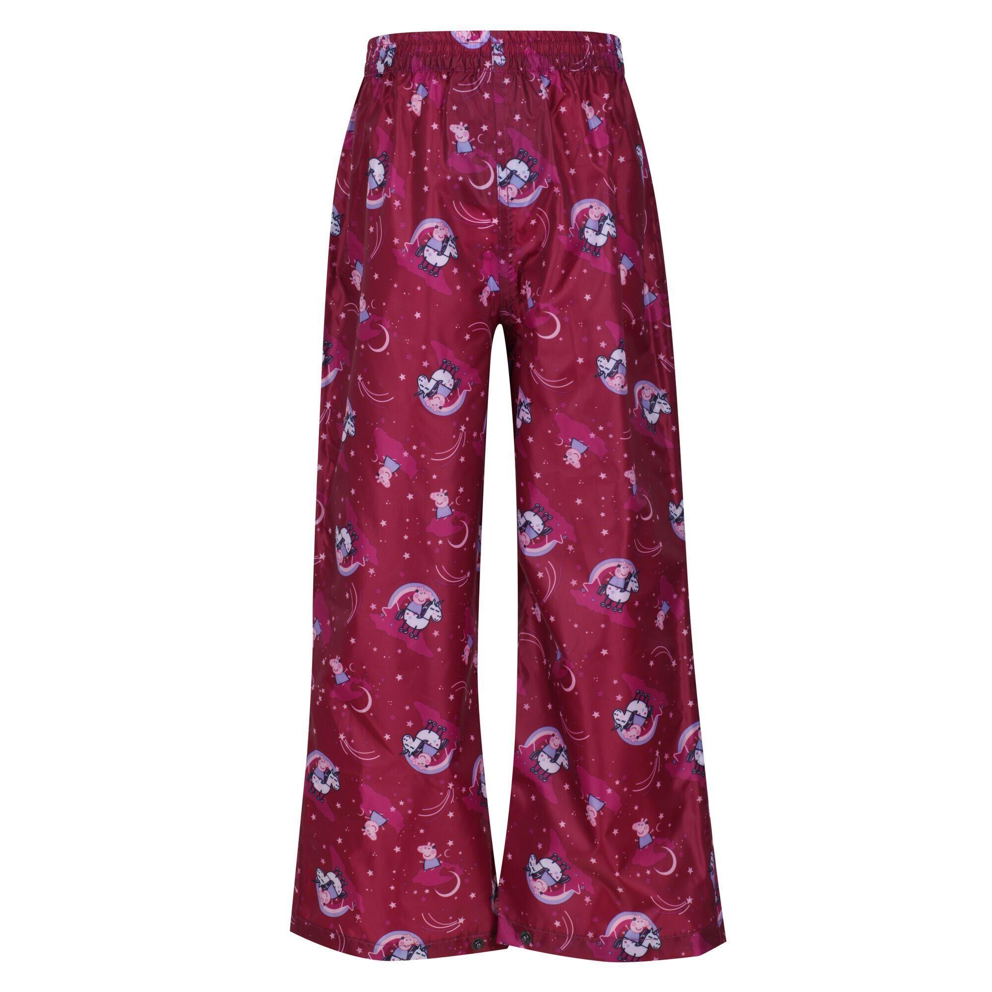 REGATTA Childrens/Kids Wonder Peppa Pig Waterproof Over Trousers (Raspberry Radiance)