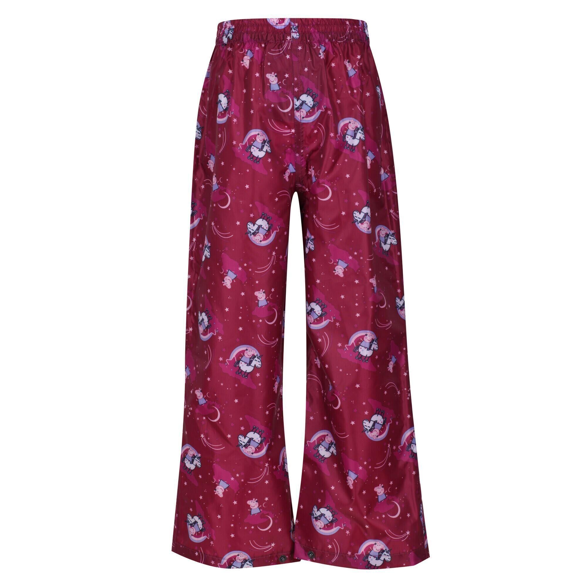 REGATTA Childrens/Kids Wonder Peppa Pig Waterproof Over Trousers (Raspberry Radiance)