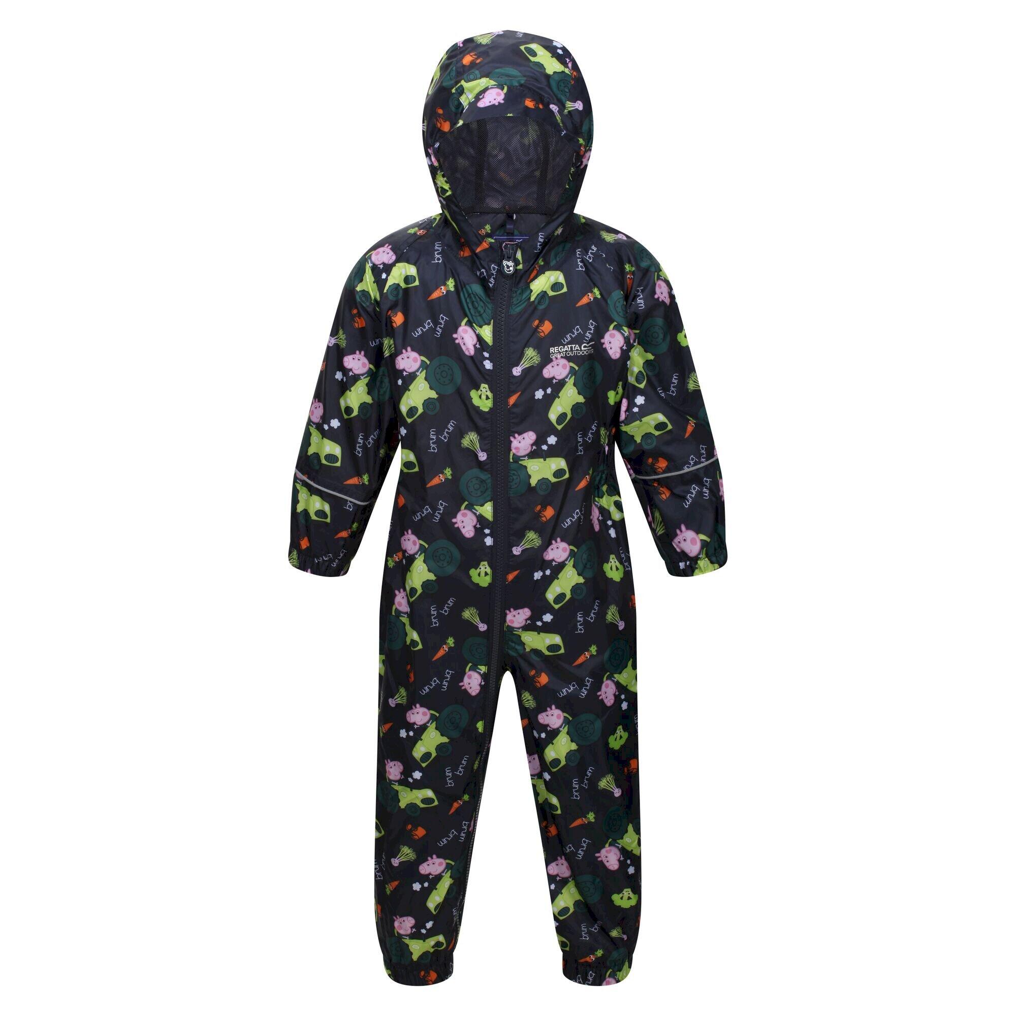 REGATTA Childrens/Kids Pobble Peppa Pig Tractor Waterproof Puddle Suit (Navy)