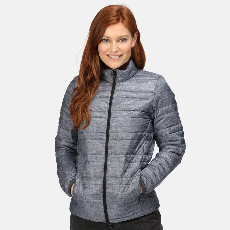 Chaqueta Firedown Acolchado de Deflector para Mujer Gris Jaspeado, Negro