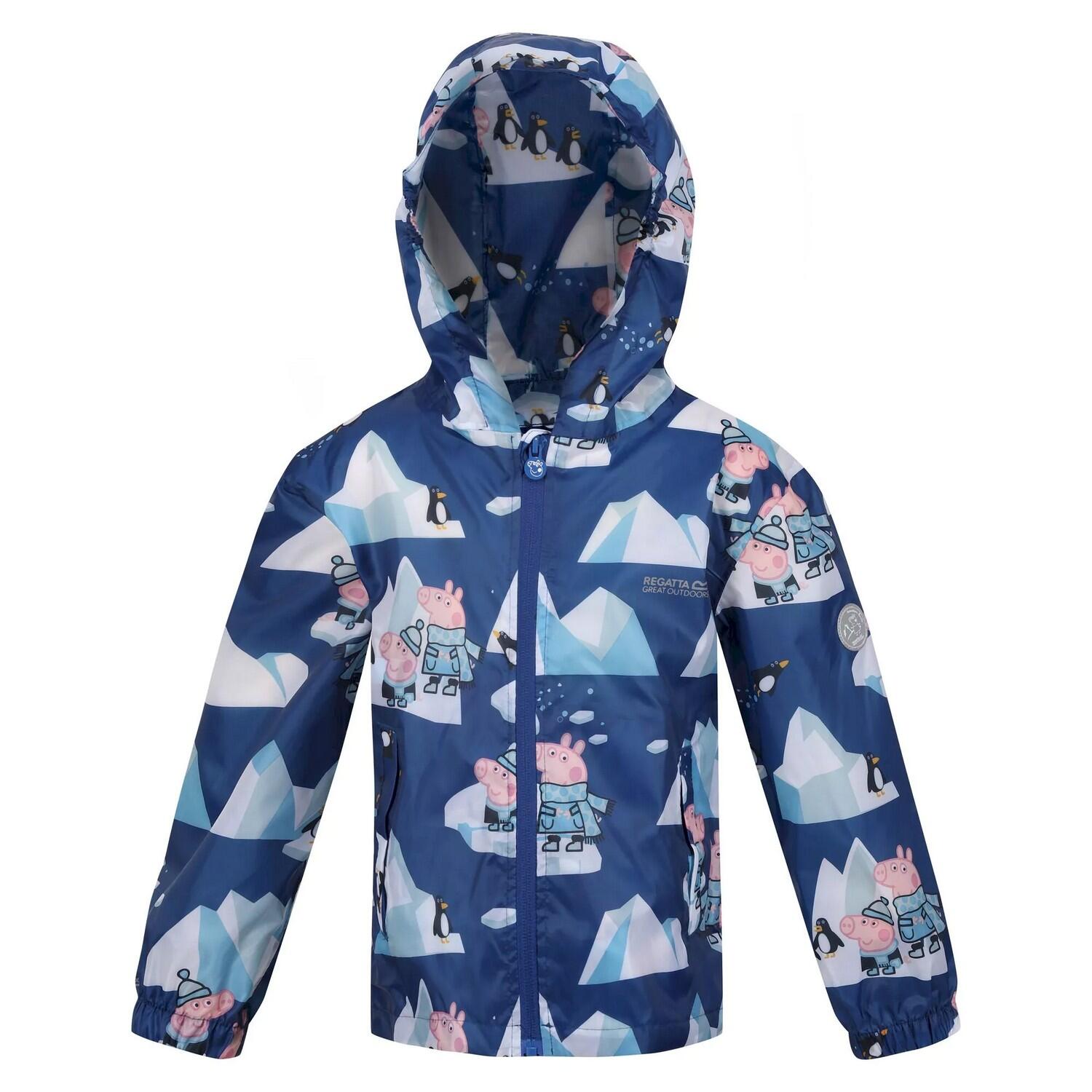 REGATTA Childrens/Kids Penguin Peppa Pig Packaway Waterproof Jacket (Space Blue/Arctic