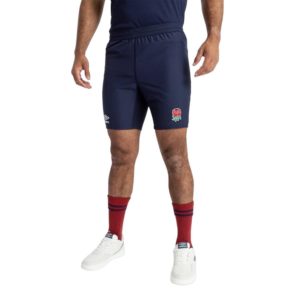 Mens 23/24 Alternate England Rugby Replica Shorts (Navy Blue/White/Red) 3/4