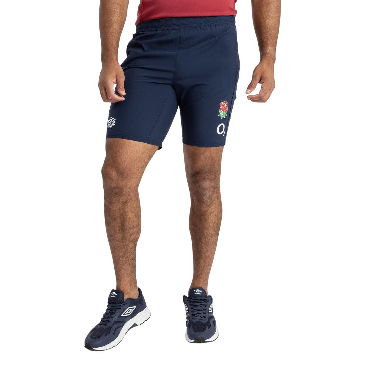 Mens 23/24 England Rugby Gym Shorts (Navy Blazer) 3/4
