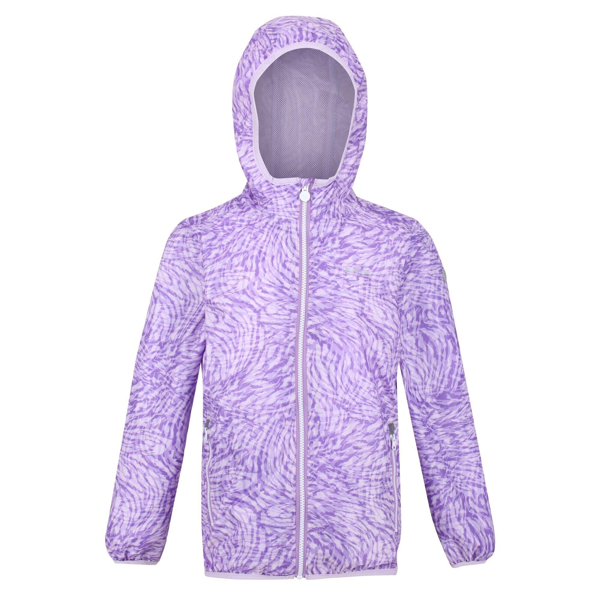 REGATTA Childrens/Kids Lever Animal Print Packaway Waterproof Jacket (Light Amethyst)