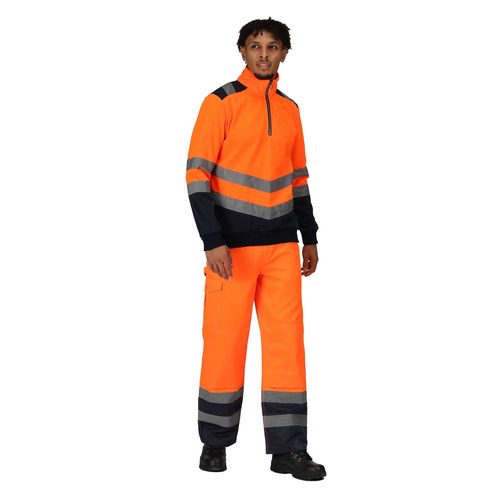HiVis Weste mit kurzem Reißverschluss für Herren Orange/Marineblau 4/5