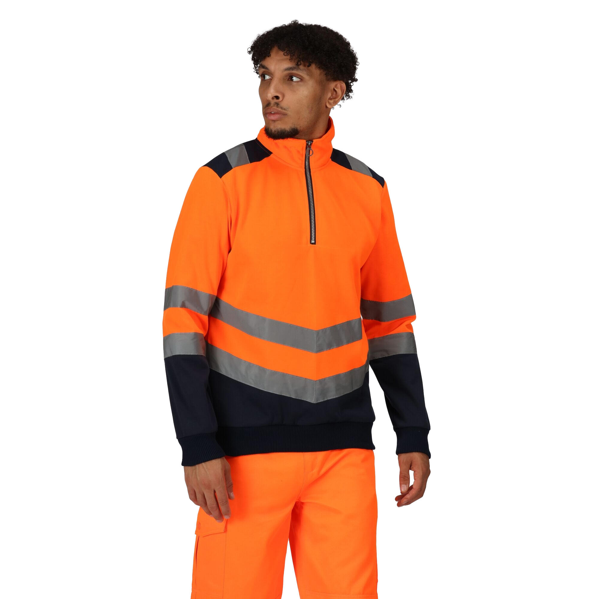 HiVis Weste mit kurzem Reißverschluss für Herren Orange/Marineblau 3/5