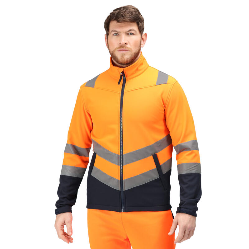 Chaqueta Softshell Alta Visibilidad para Hombre Naranja, Marino