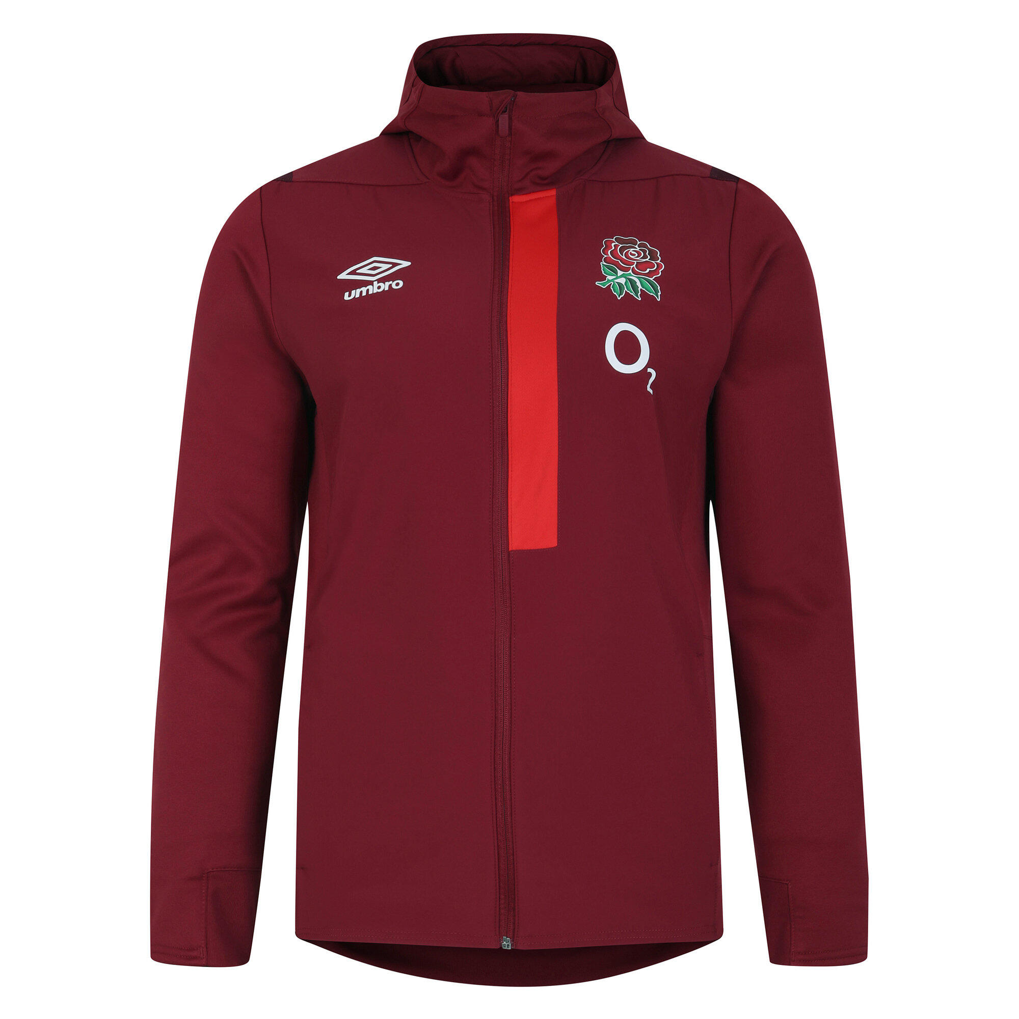 Mens 23/24 England Rugby Hooded Jacket (Tibetan Red/Zinfandel/Flame Scarlet) 1/4