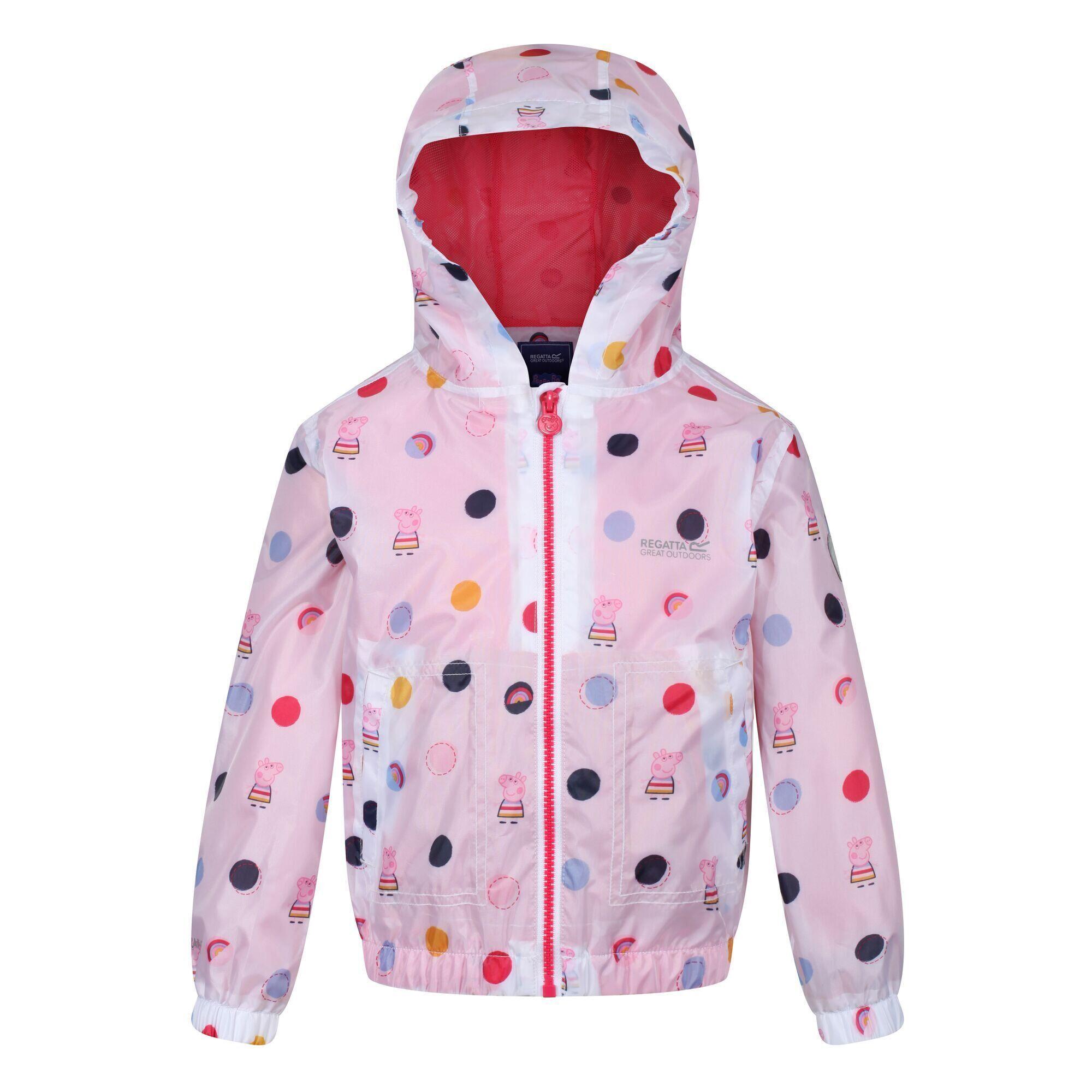 REGATTA Childrens/Kids Peppa Pig Polka Dot Hooded Waterproof Jacket (Light Pink)