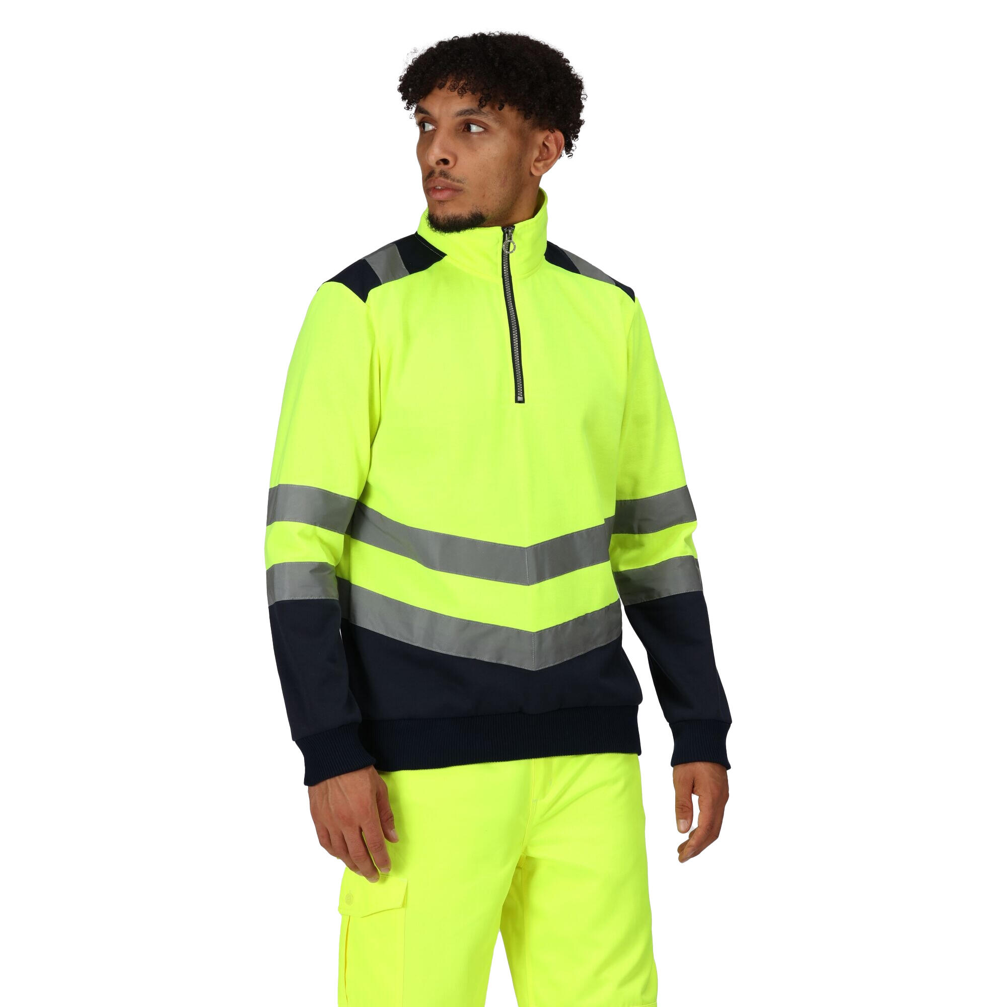Mens HiVis Quarter Zip Top (Yellow/Navy) 3/5