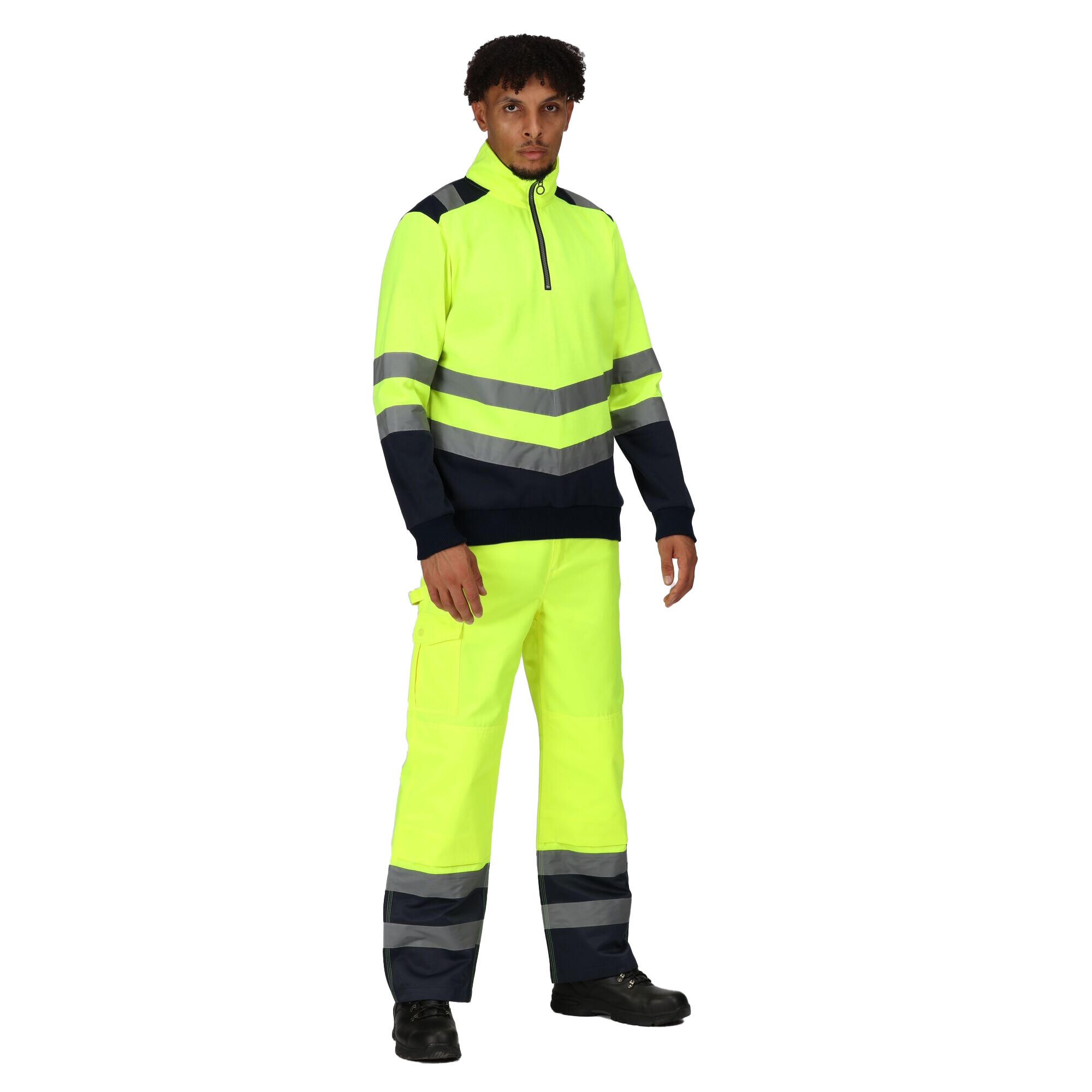 Mens HiVis Quarter Zip Top (Yellow/Navy) 4/5