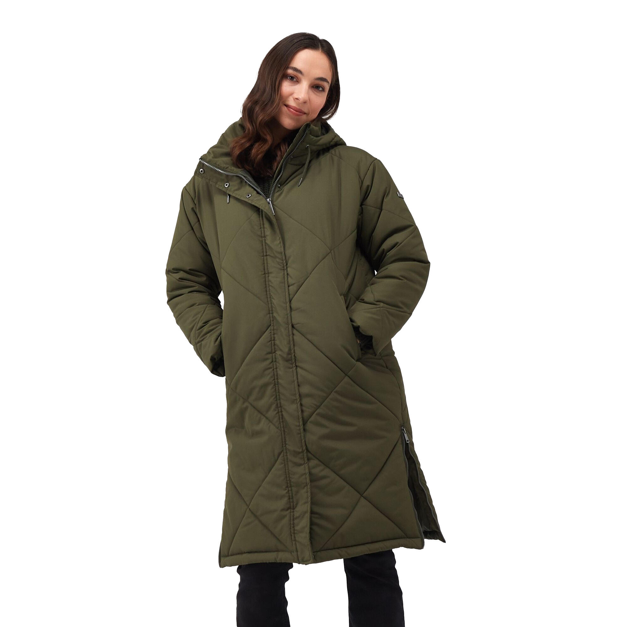 Womens/Ladies Cambrie Quilted Longline Padded Jacket (Dark Khaki) 4/5