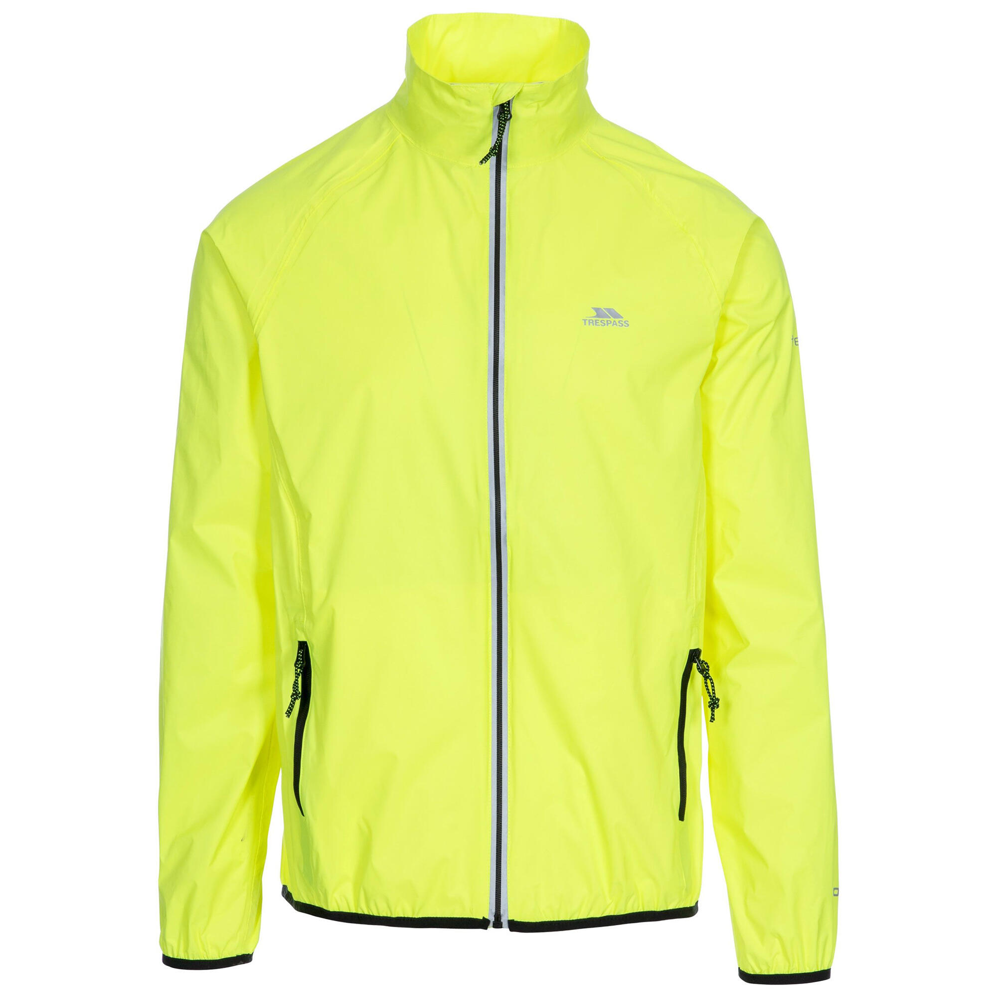 TRESPASS Mens Retract HiVis Packaway Waterproof Jacket. (Hi Visibility Yellow)