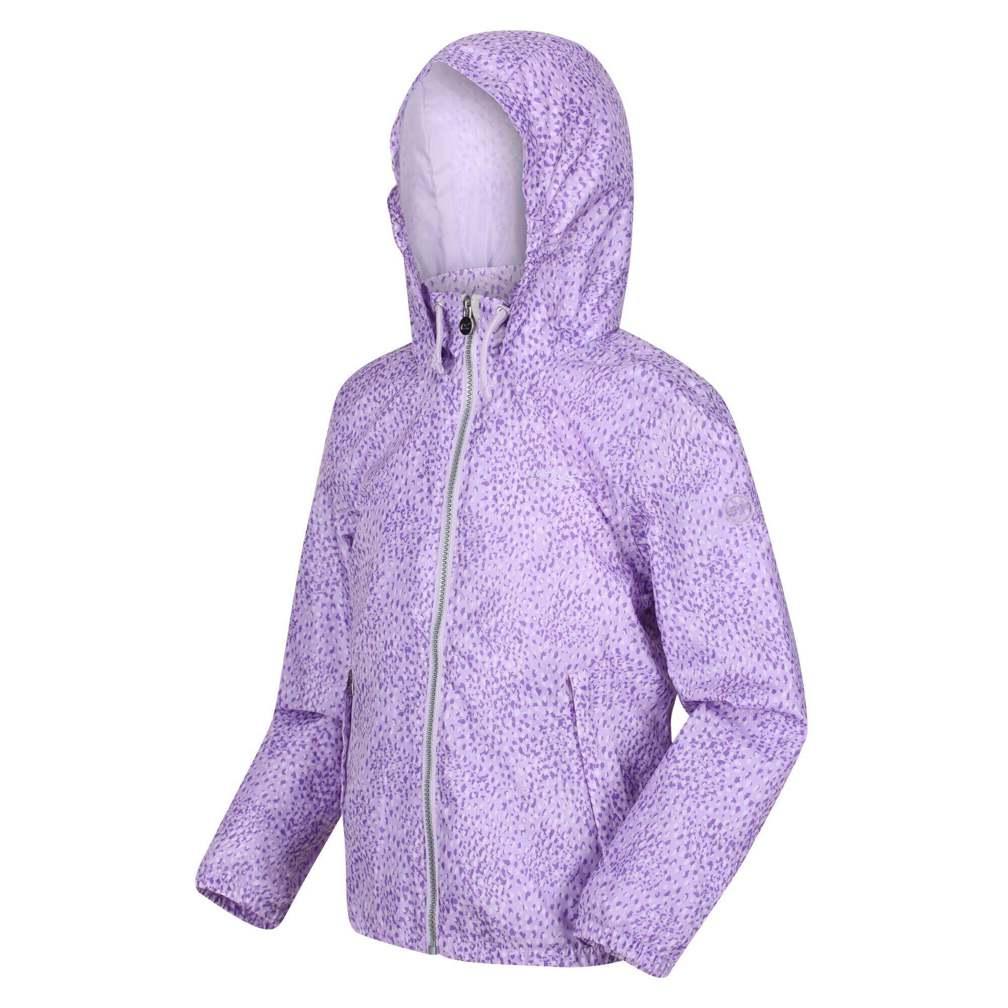 Girls Catkin Animal Print Waterproof Jacket (Pastel/Lilac) 3/5