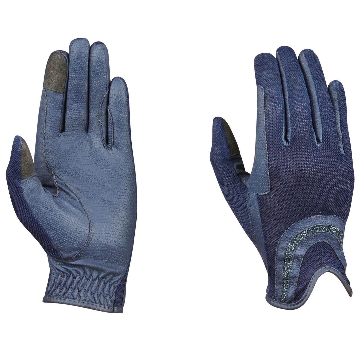 Mesh Palm Goat Leather Glitter Riding Gloves (Navy) 3/3