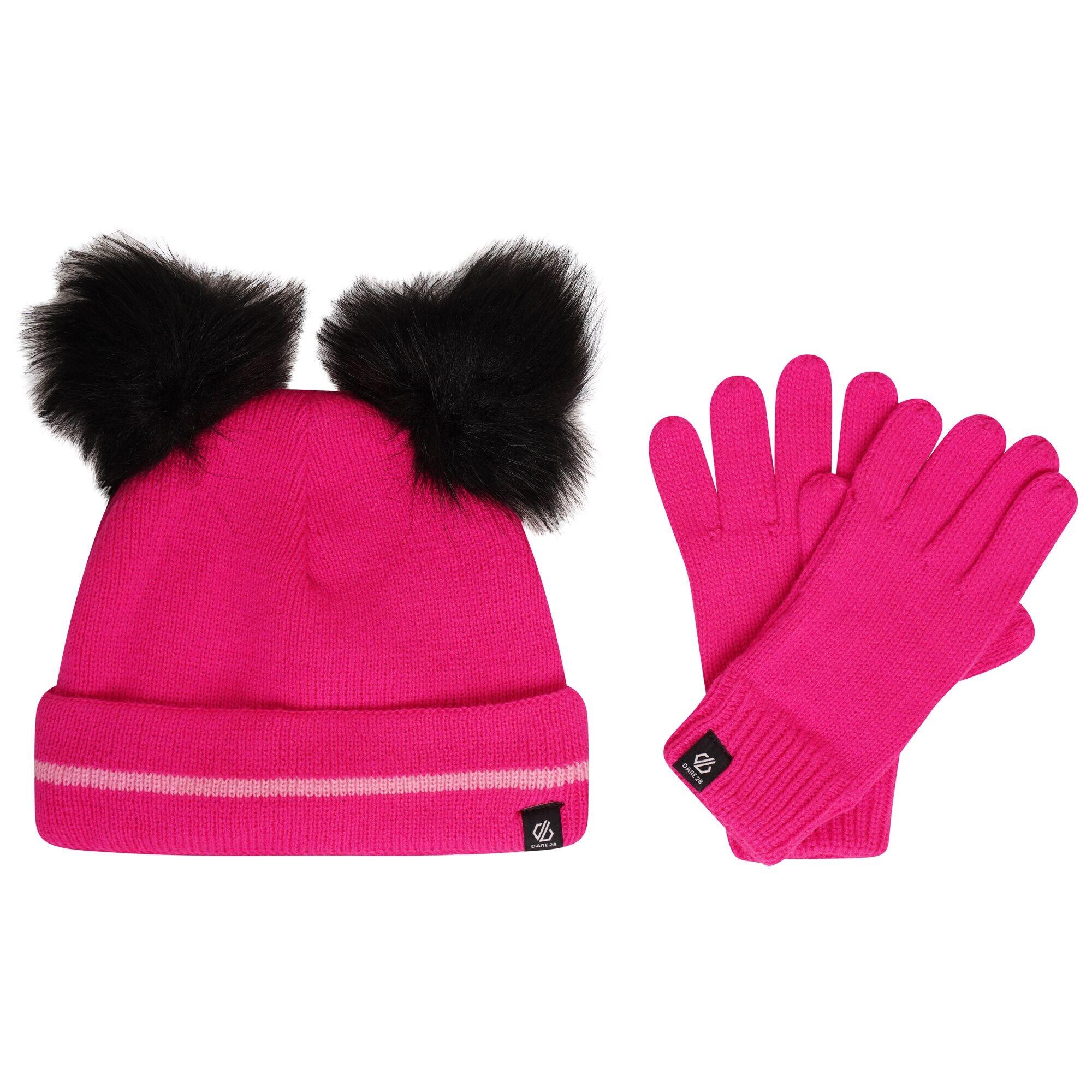 DARE 2B Childrens/Kids Brighten Fluffy Hat And Gloves Set (Pink Glow/Cotton Candy)