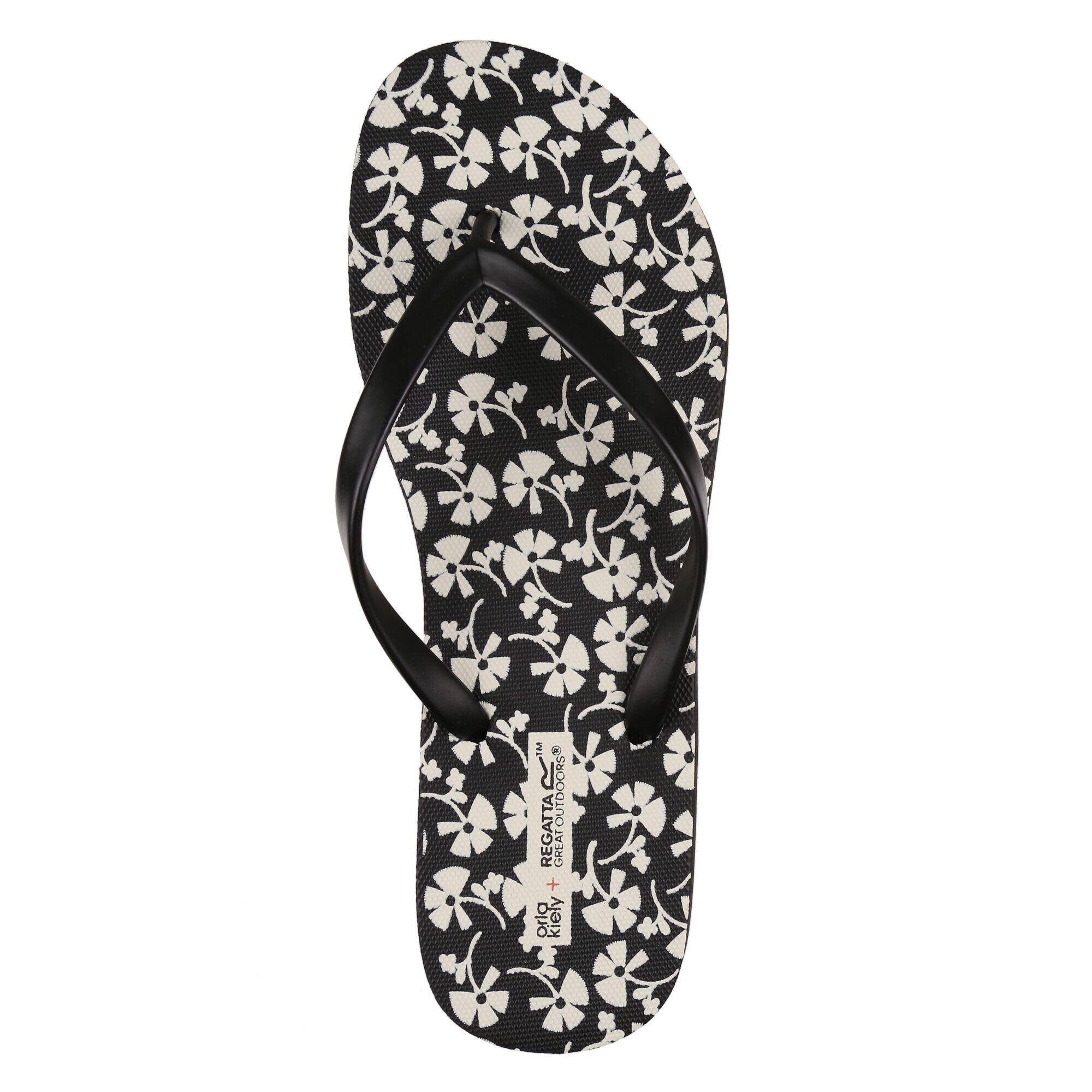 Womens/Ladies Orla Kiely Parsley Flip Flops (Black/White) 4/5
