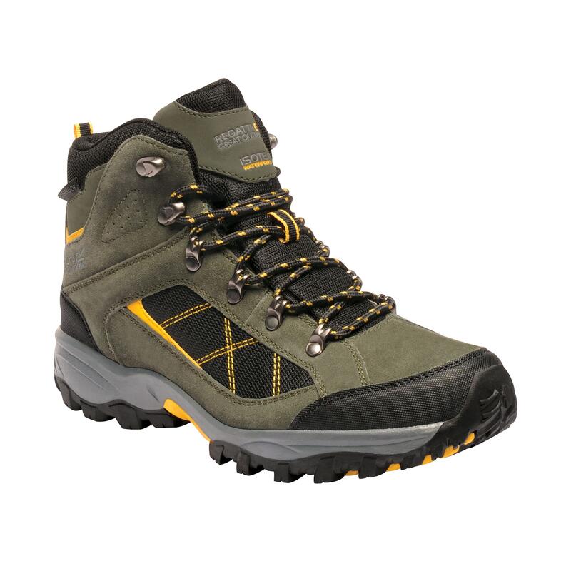 Grote buitenshuis Mens Kota Mid Walking Boot (Donkere Khaki/Goud)