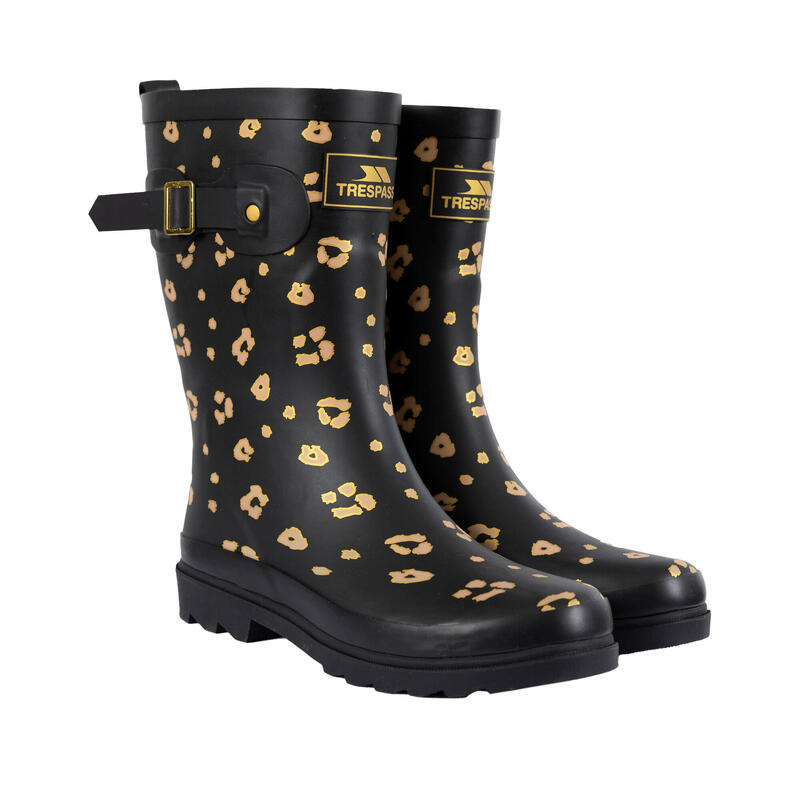 Botas de Agua Celeste Hebilla Diseño Impresas para Mujer Leopardo