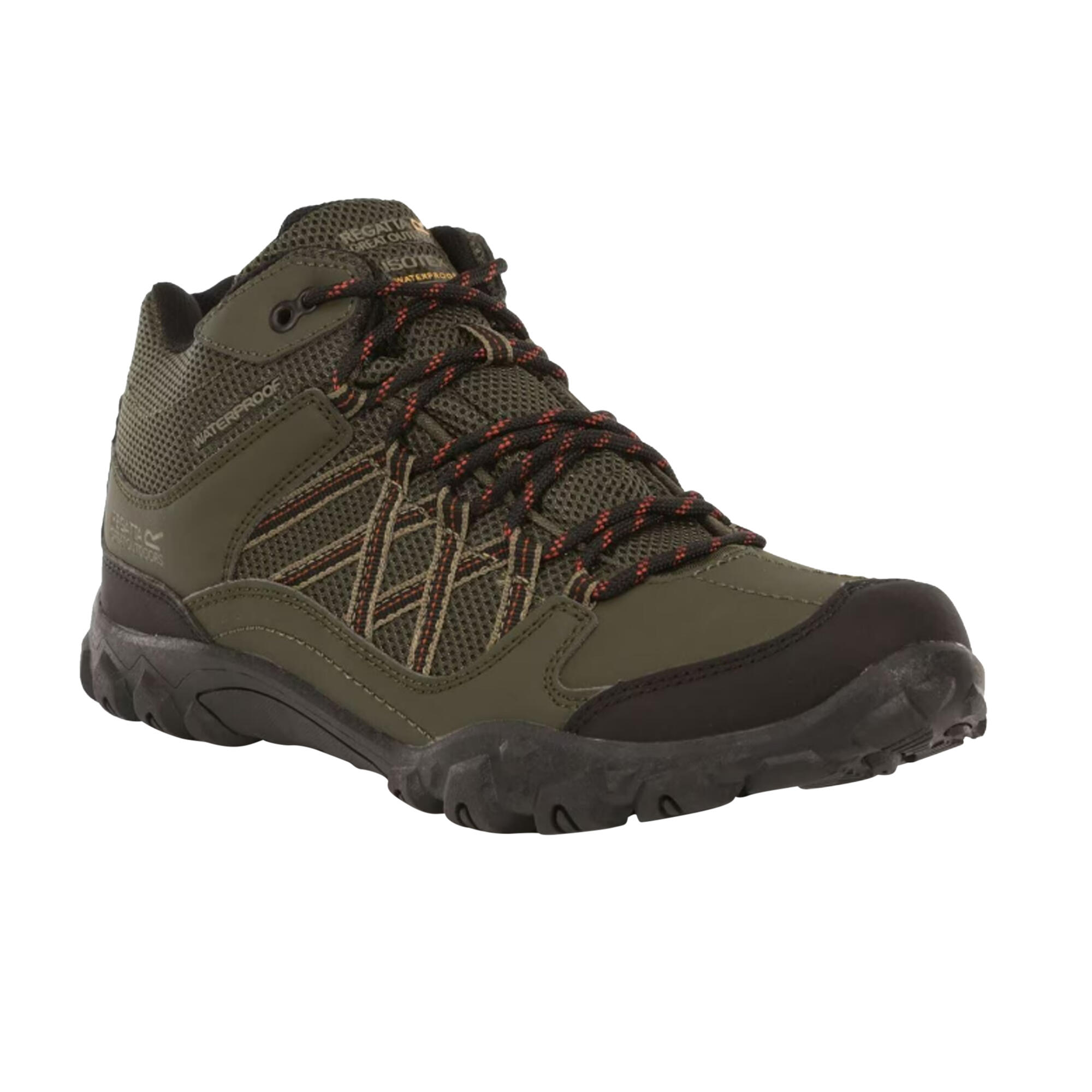 REGATTA Mens Edgepoint Mid Waterproof Hiking Shoes (Bayleaf/Burnt Umber)