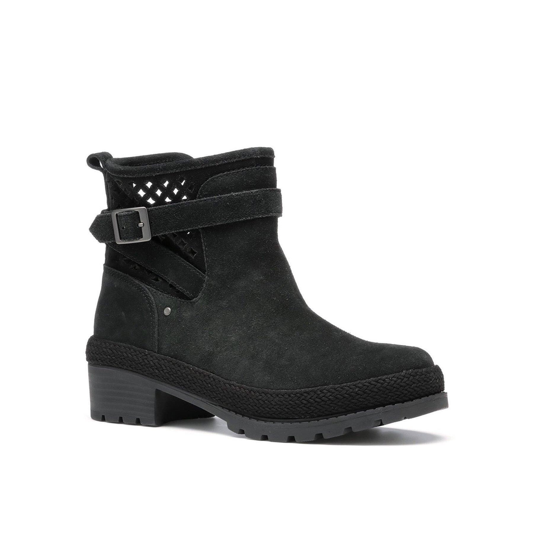 Womens/Ladies Perforated Leather Ankle Boots (Black) 1/4