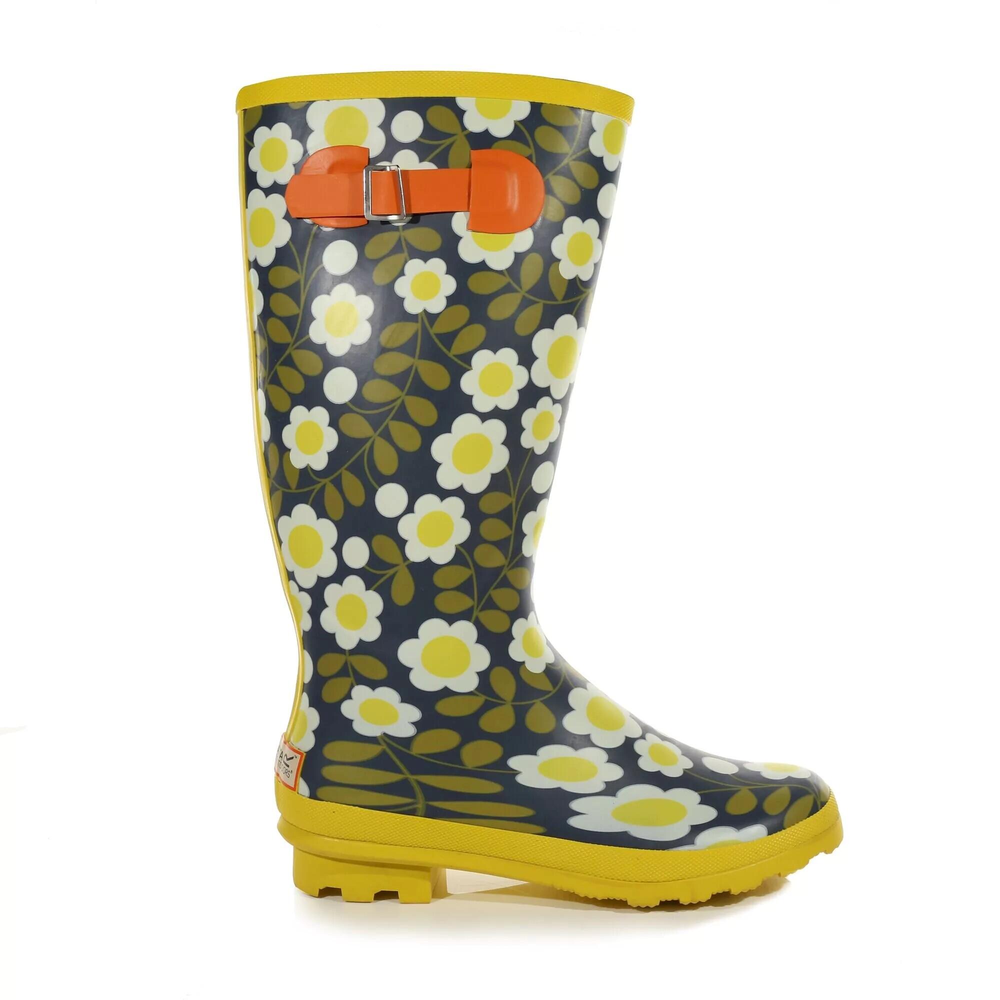 Womens/Ladies Orla River Floral Wellington Boots (Black/Yellow/Green) 3/5