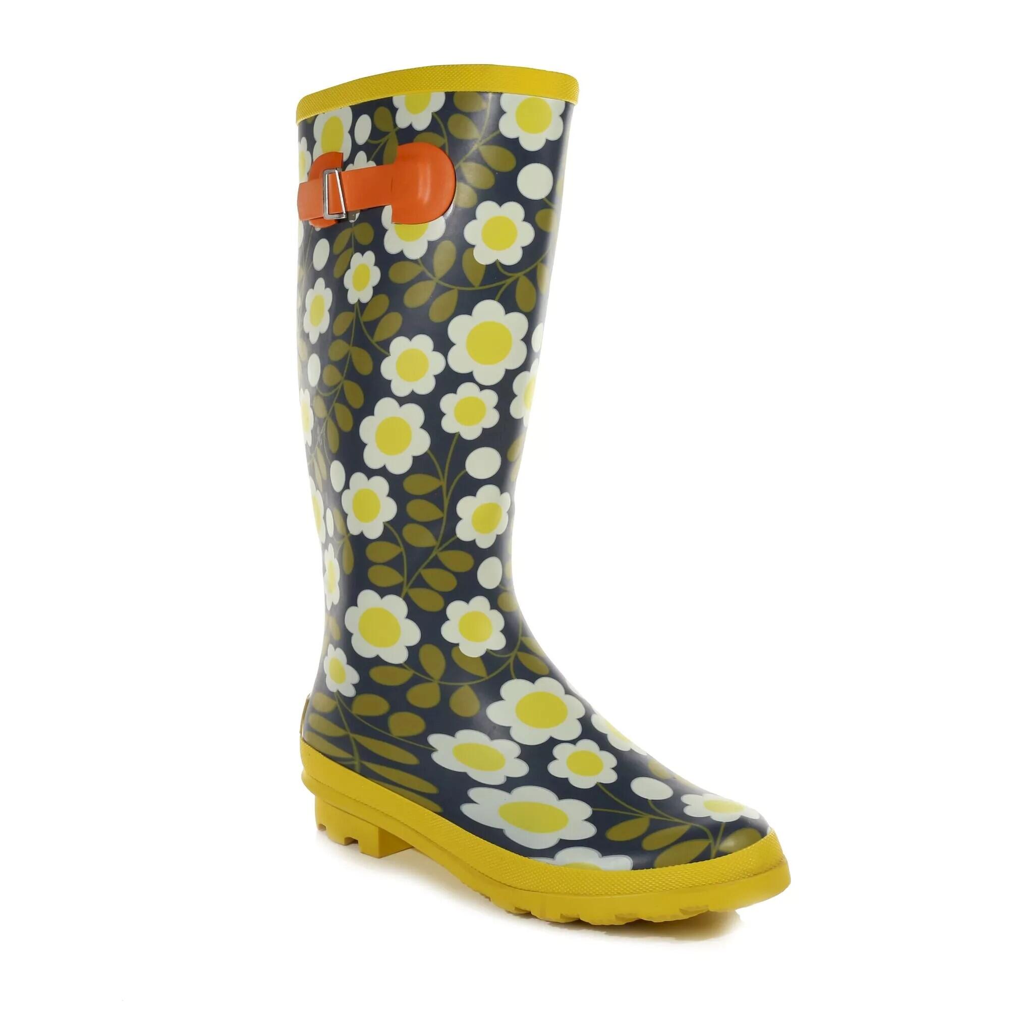 Womens/Ladies Orla River Floral Wellington Boots (Black/Yellow/Green) 1/5