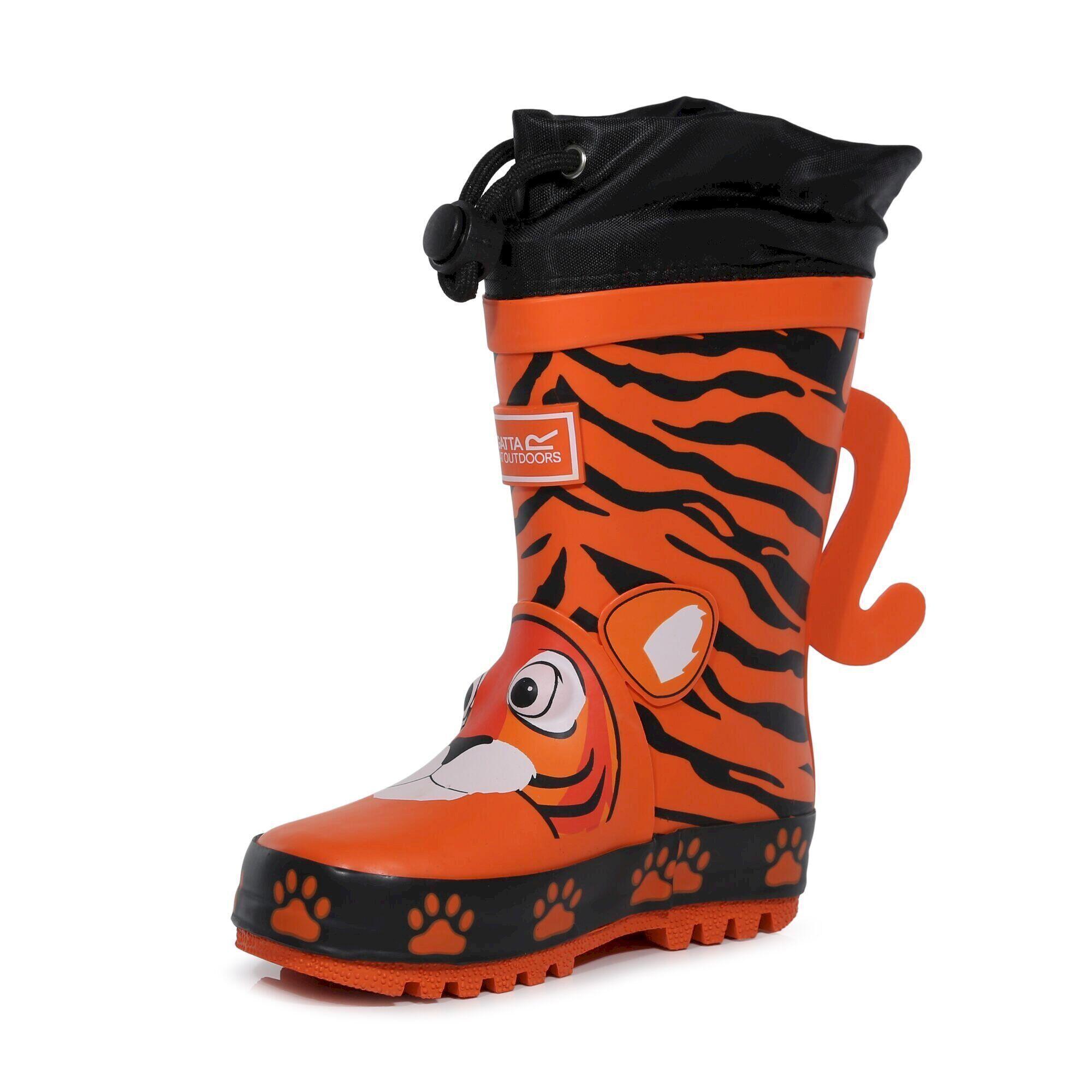 Childrens/Kids Mudplay Tiger Print Wellington Boots (Blaze Orange) 3/5