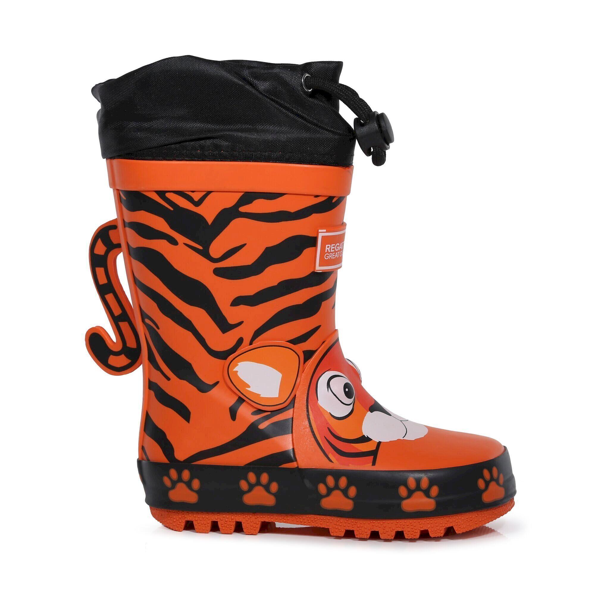 Childrens/Kids Mudplay Tiger Print Wellington Boots (Blaze Orange) 4/5