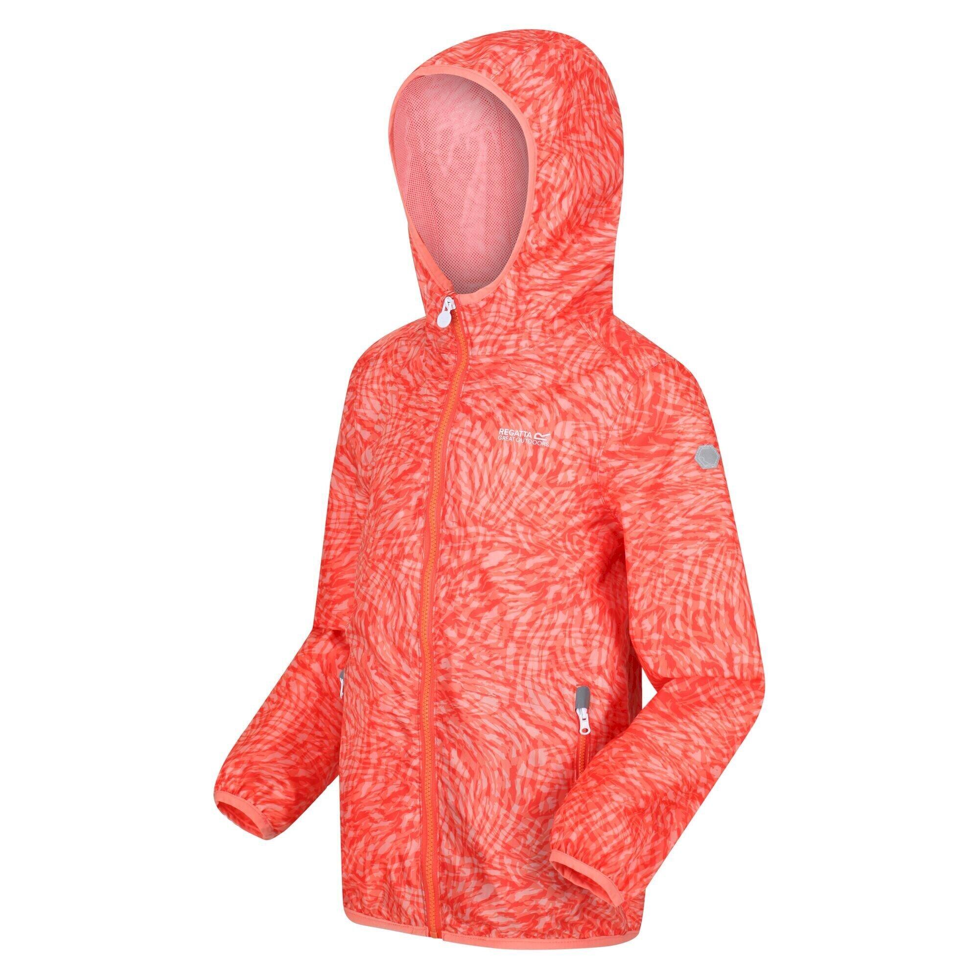 Childrens/Kids Lever Animal Print Packaway Waterproof Jacket (Neon Peach) 4/5