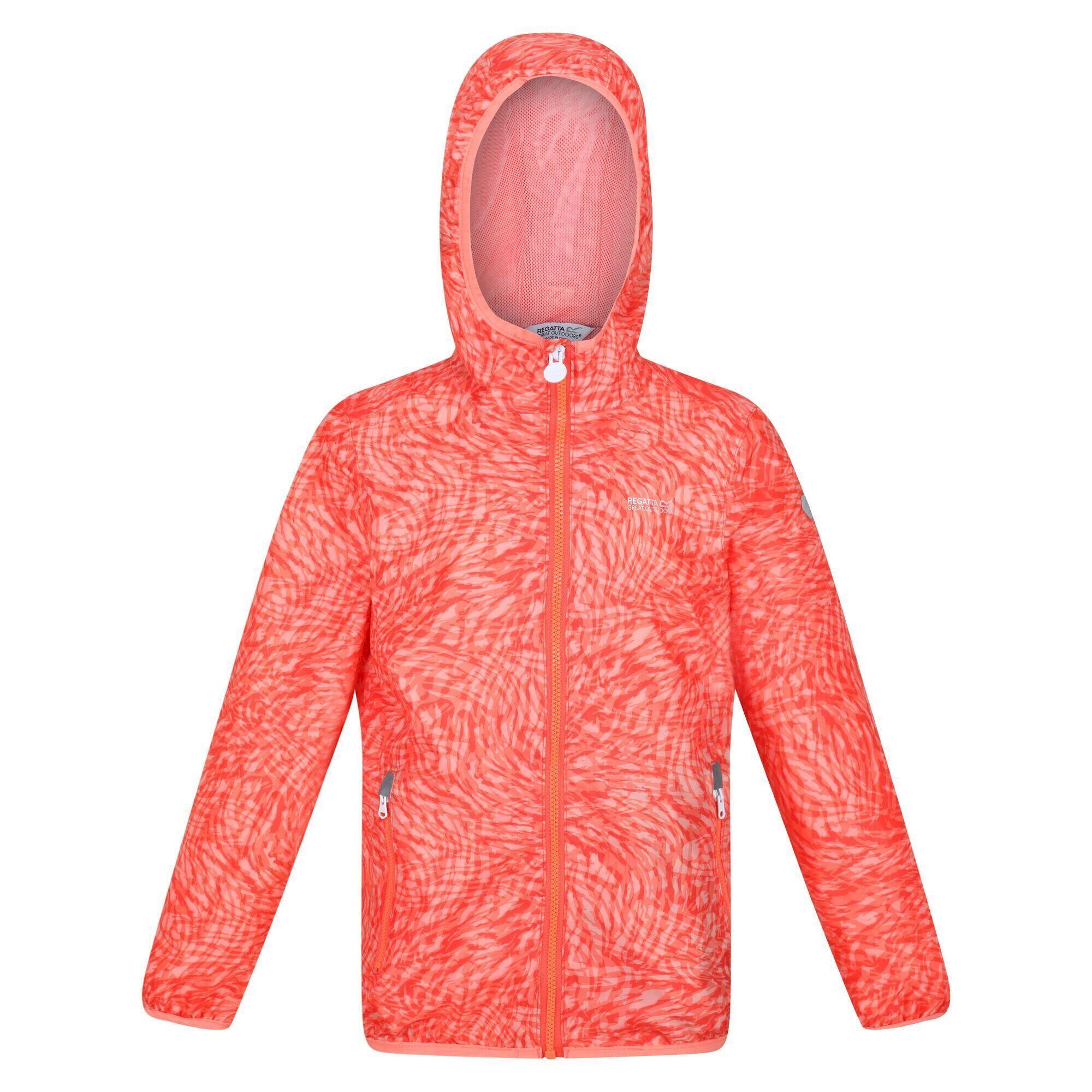 Childrens/Kids Lever Animal Print Packaway Waterproof Jacket (Neon Peach) 1/5
