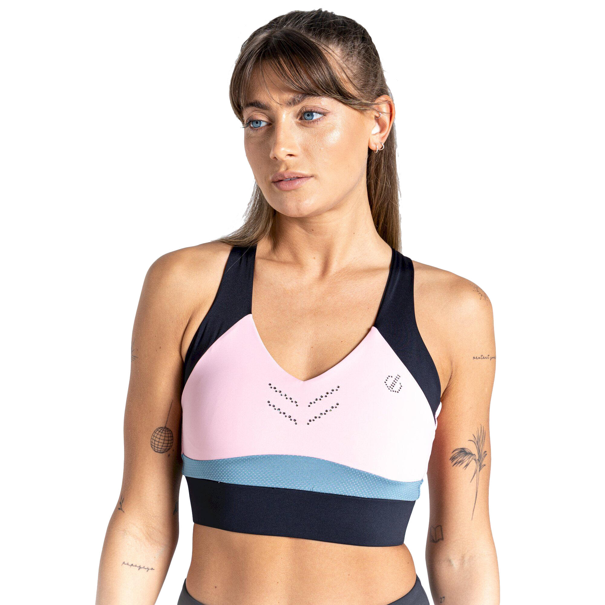 DARE 2B Womens/Ladies Crystallize Recycled Sports Bra (Powder Pink/Black)