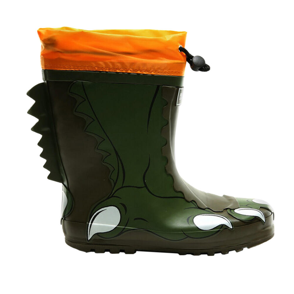 Childrens/Kids Mudplay Dinosaur Wellingtons (Dark Khaki/Rusty Orange) 3/5