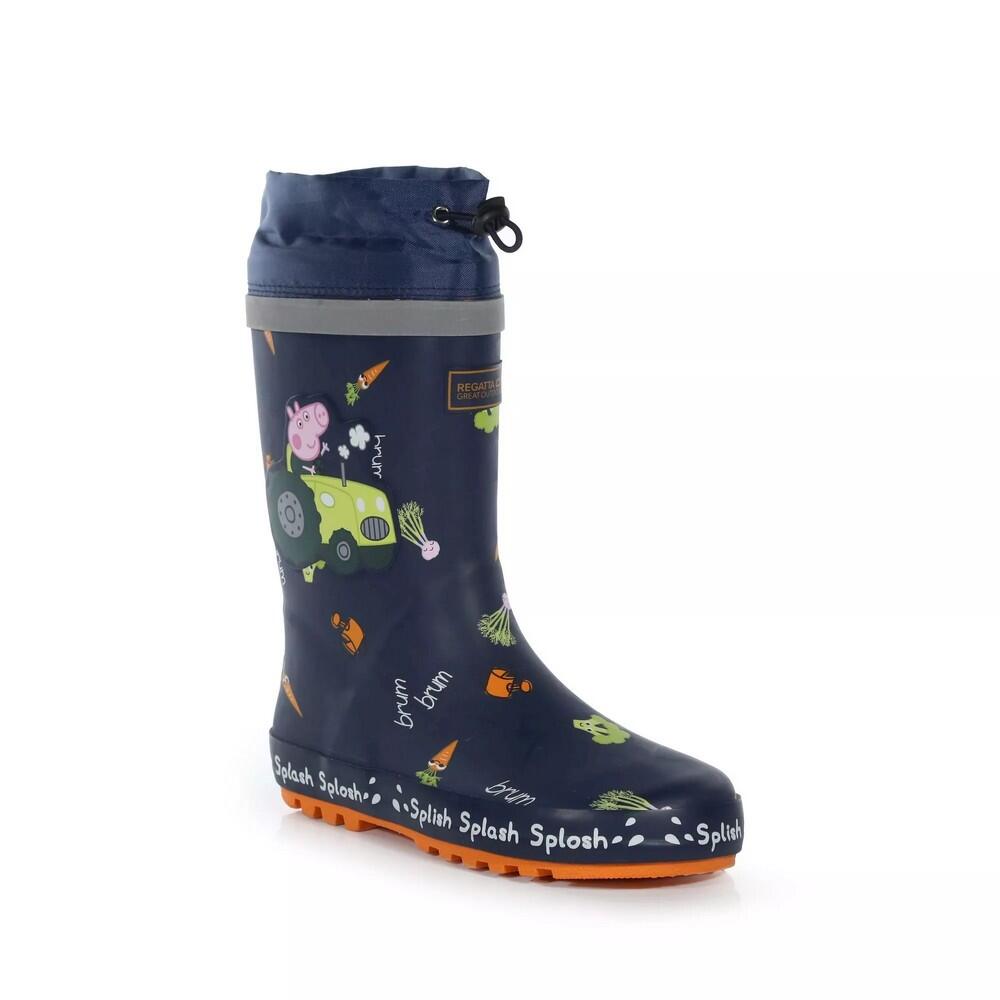 Children's SPLASH rain boots (Navy blue / Orange / Green)