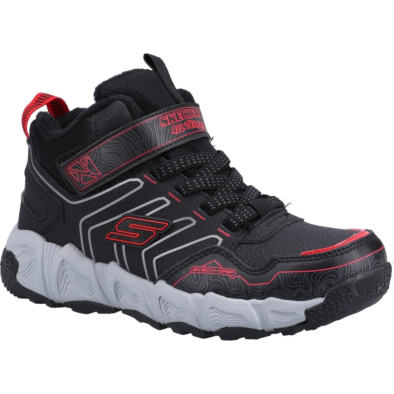 SKECHERS Childrens/Kids Velocitrek Leather Walking Boots (Black/Red)