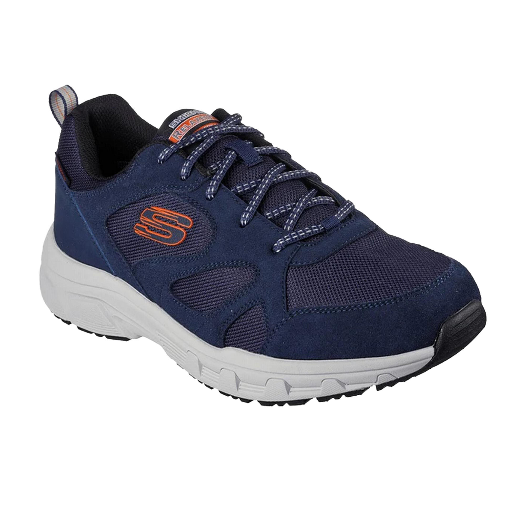 SKECHERS Mens Oak Canyon Sunfair Suede Relaxed Fit Trainers (Navy/Orange)