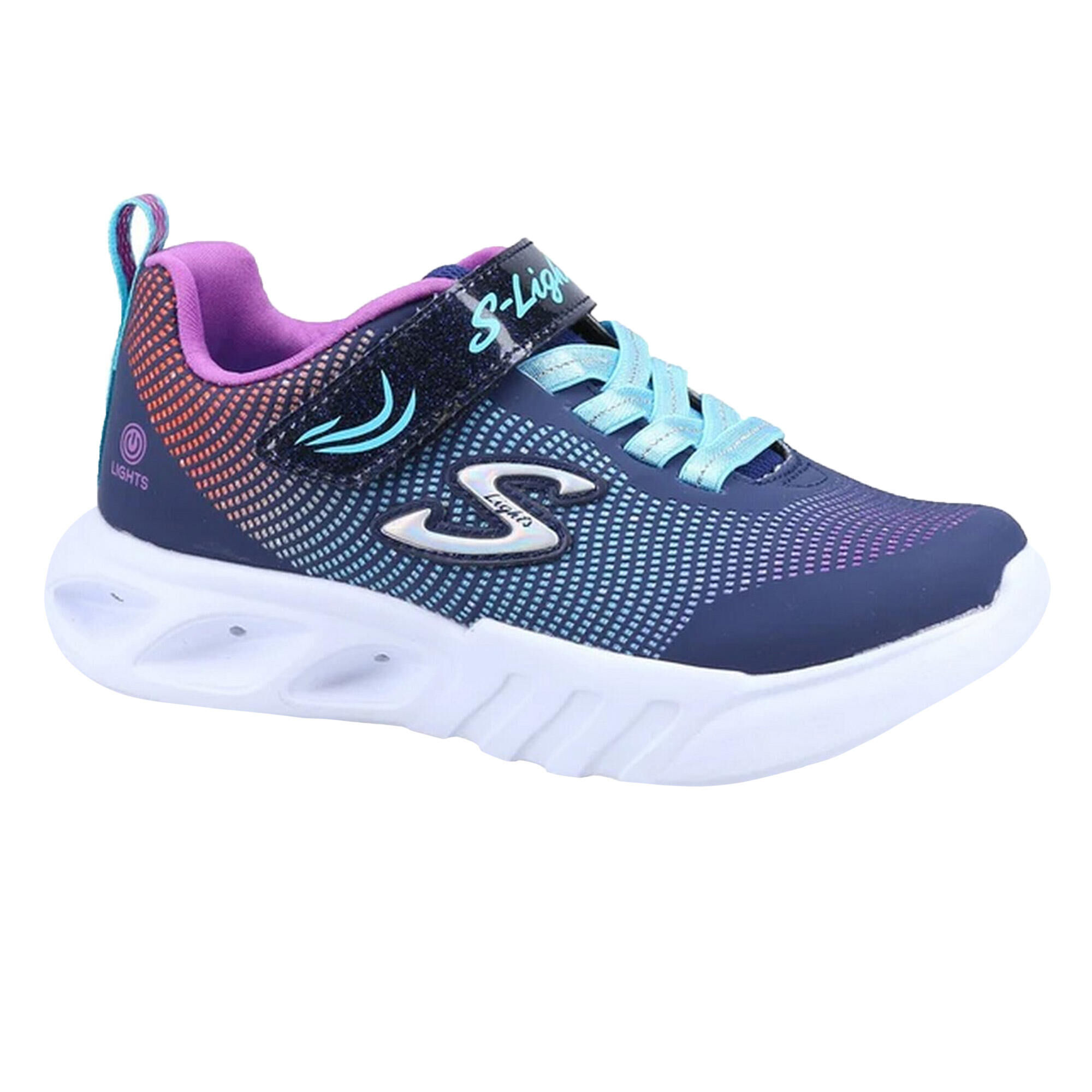 SKECHERS Girls Flicker Flash Trainers (Navy/Blue/Pink)