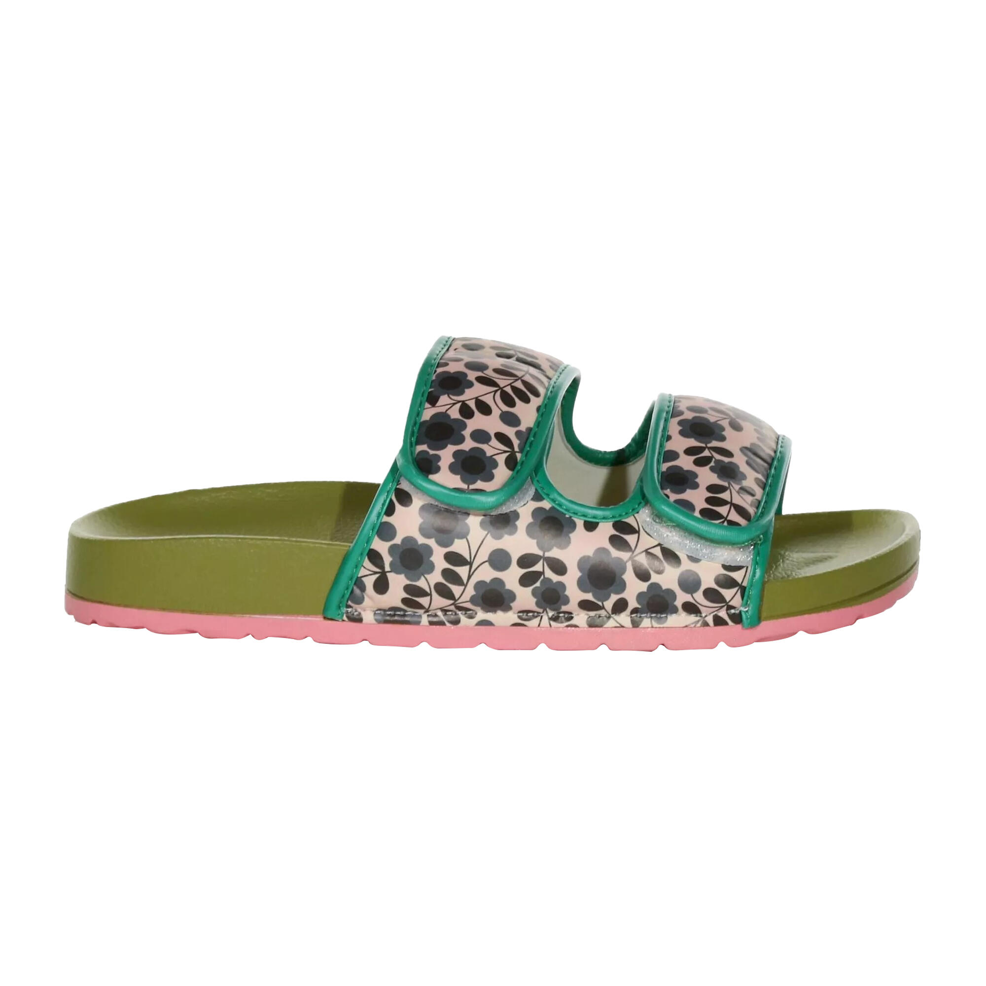 Womens/Ladies Orla Twin Floral Moulded Footbed Sandals (Green/Black/Pink) 3/5