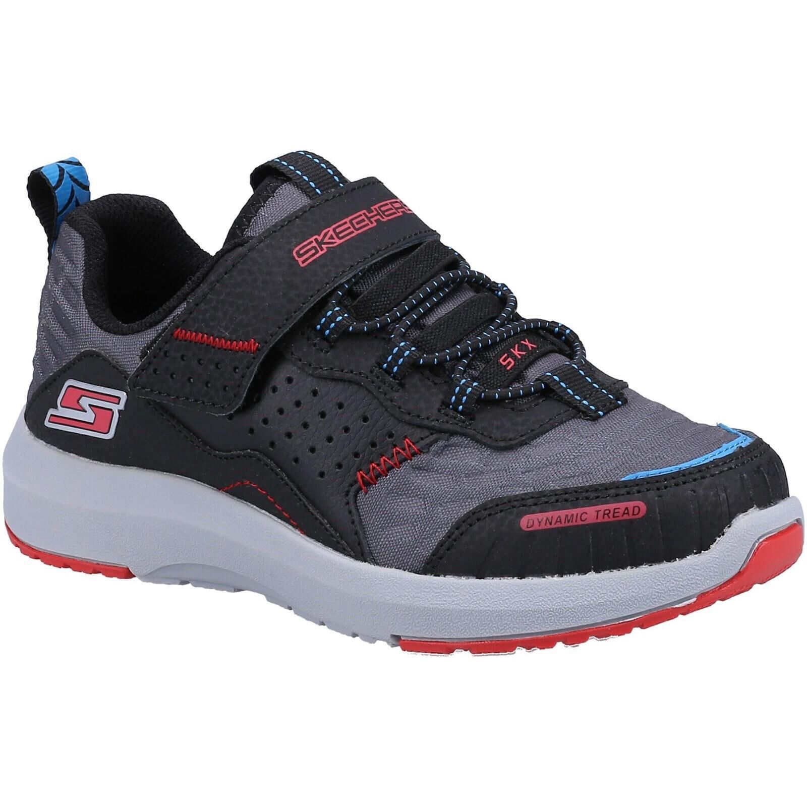 SKECHERS Boys Dynamic Tread Top Speed Leather Trainers (Black/Red)