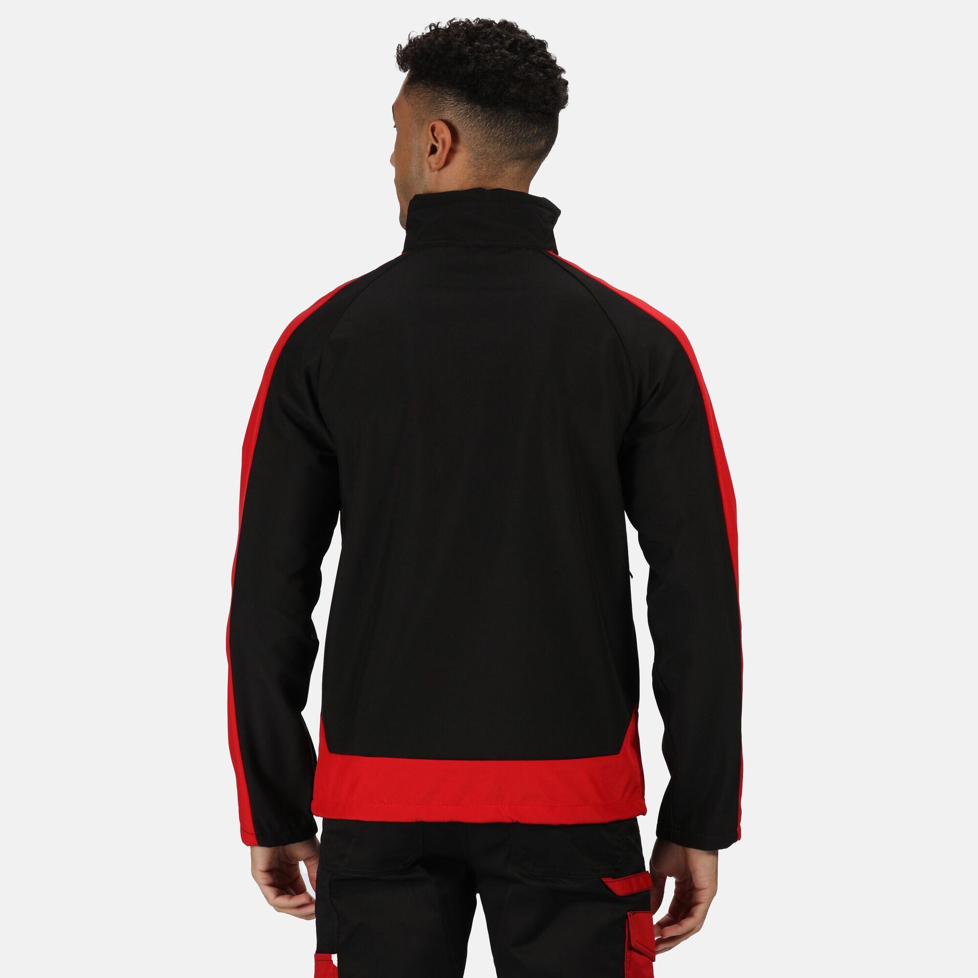 Mens Contrast 3 Layer Softshell Full Zip Jacket (Jet Black/Orient Red) 4/5