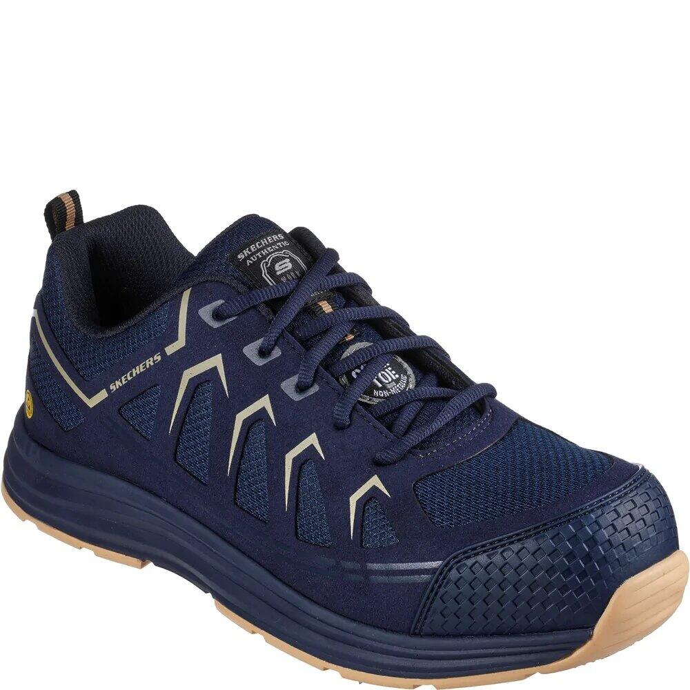 SKECHERS Mens Malad II Safety Trainers (Navy/Tan)