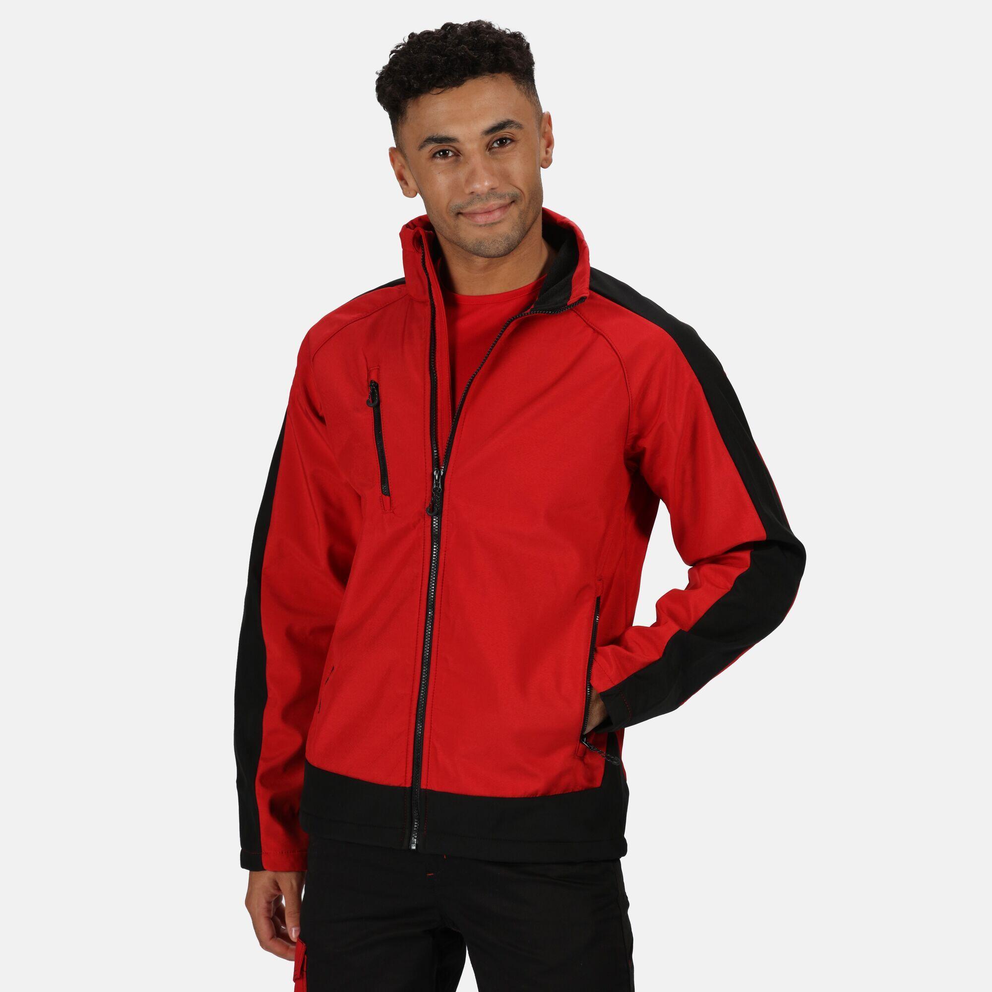 Mens Contrast 3 Layer Softshell Full Zip Jacket (Orient Red/Jet Black) 2/5