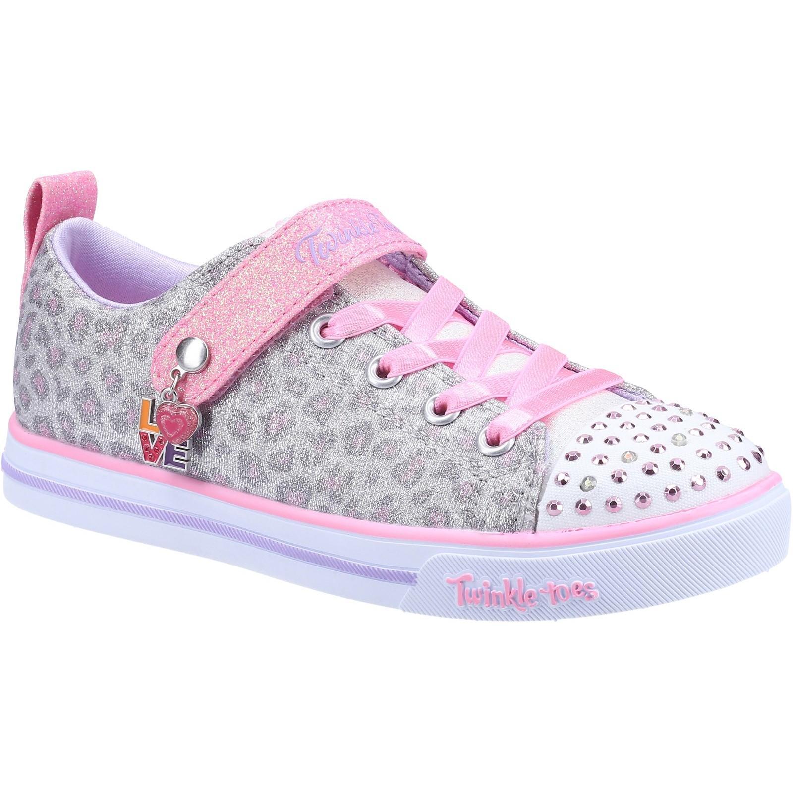 Childrens Kids Twinkle Toes Sparkle Lite Leopard Shoes Slate Multicoloured SKECHERS Decathlon