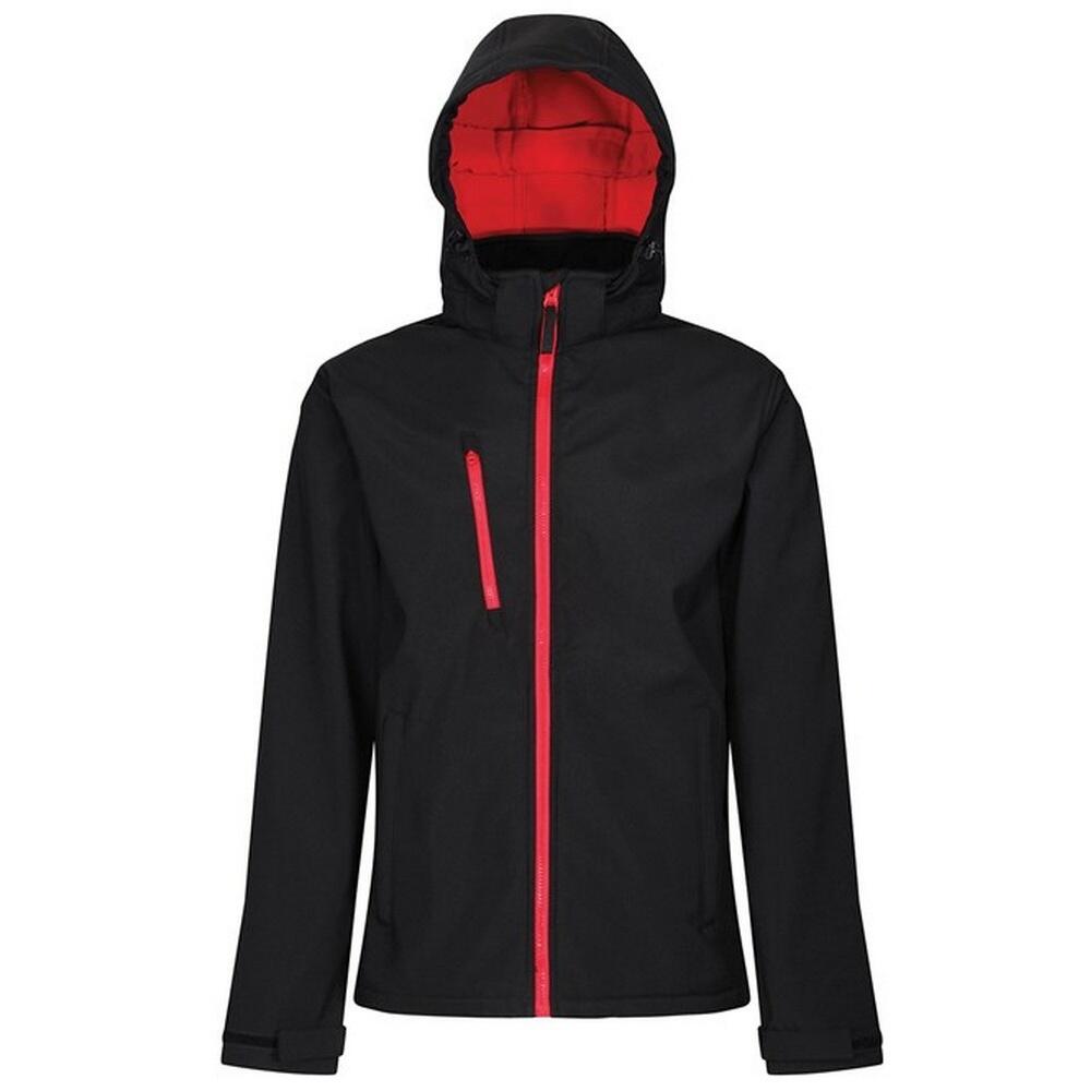 REGATTA Mens Venturer Hooded Soft Shell Jacket (Black/Classic Red)