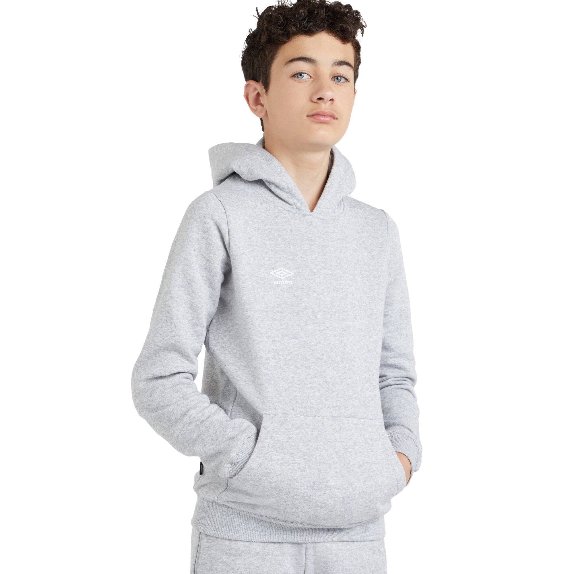 Childrens/Kids Club Leisure Full Zip Drawstring Hoodie (Grey Marl/White) 3/3