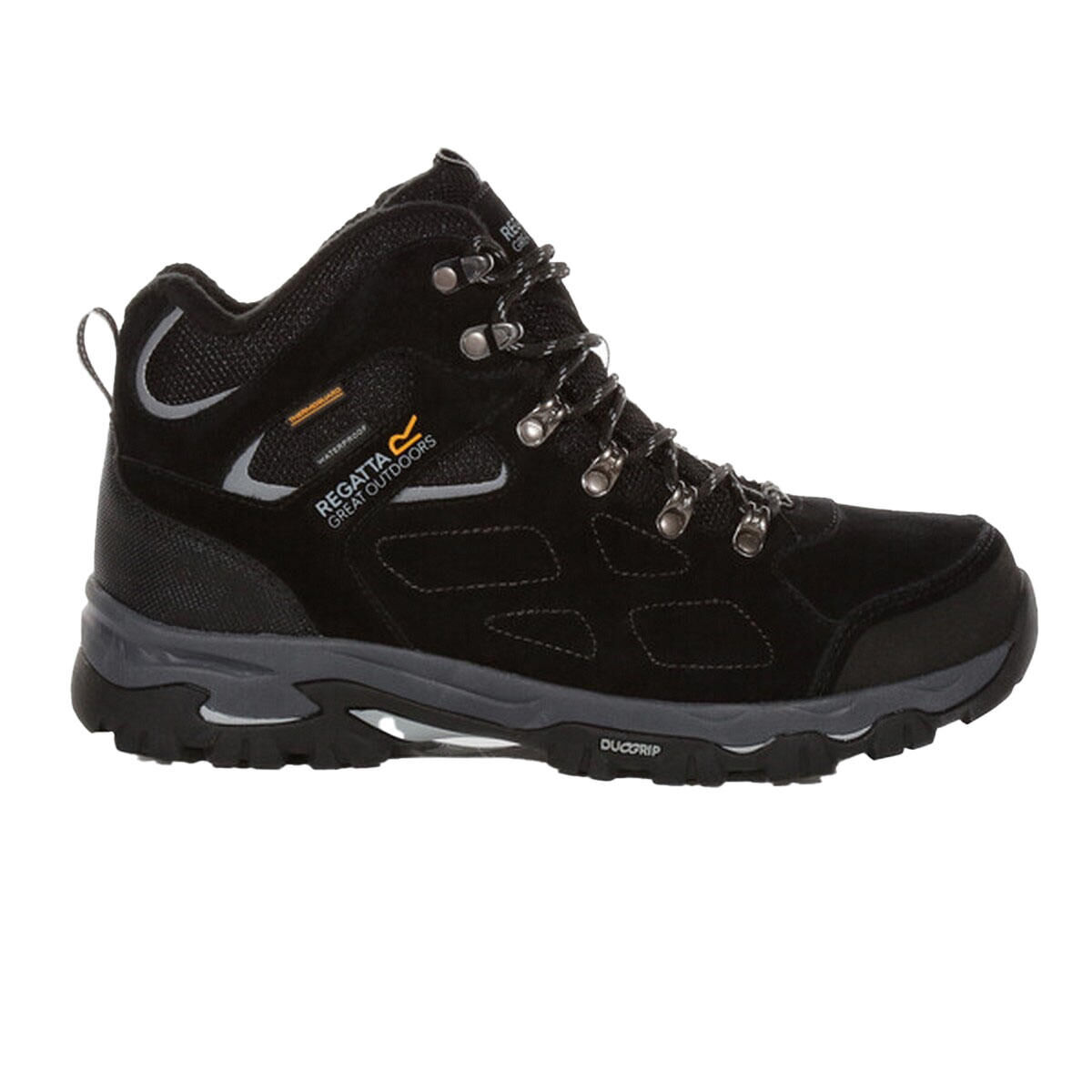 REGATTA Mens Tebay Thermo Waterproof Suede Walking Boots (Black/Light Grey)