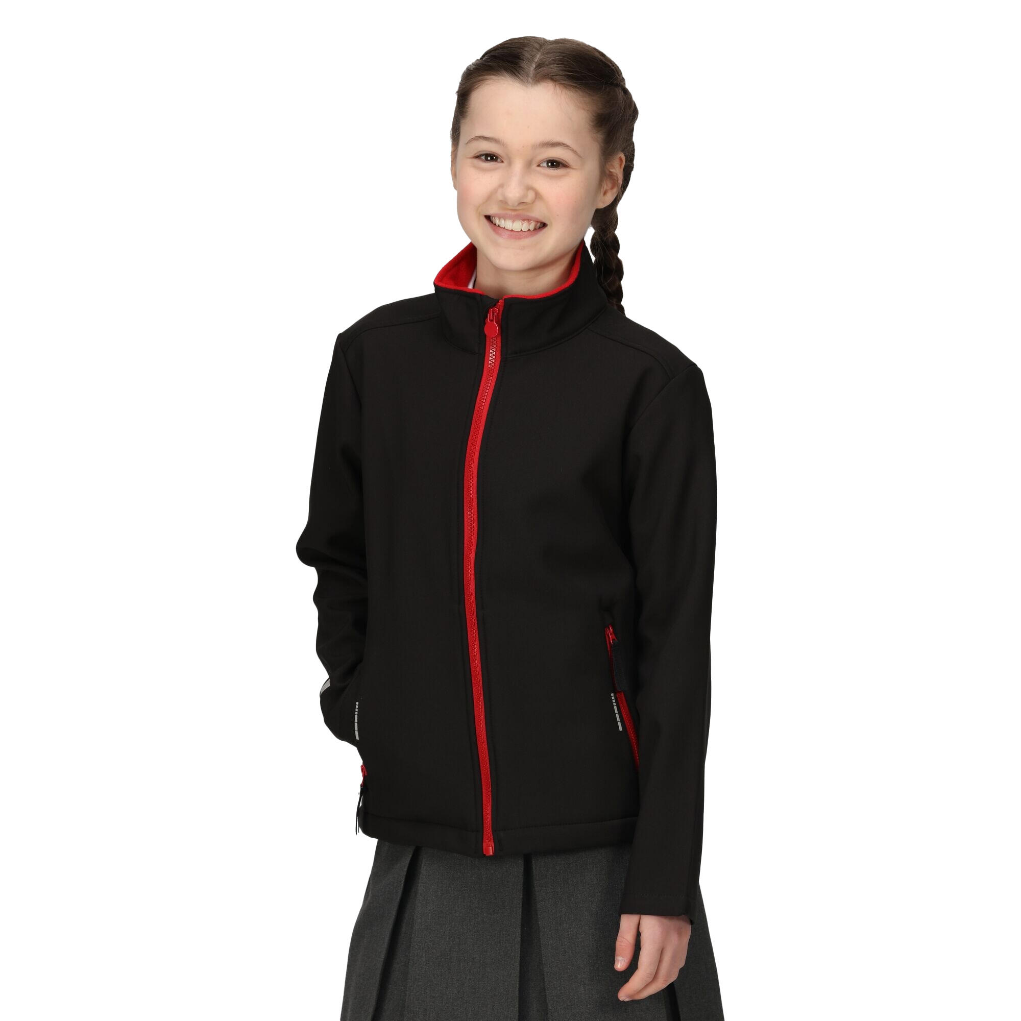 Childrens/Kids Ablaze 2 Layer Soft Shell Jacket (Black/Classic Red) 3/5