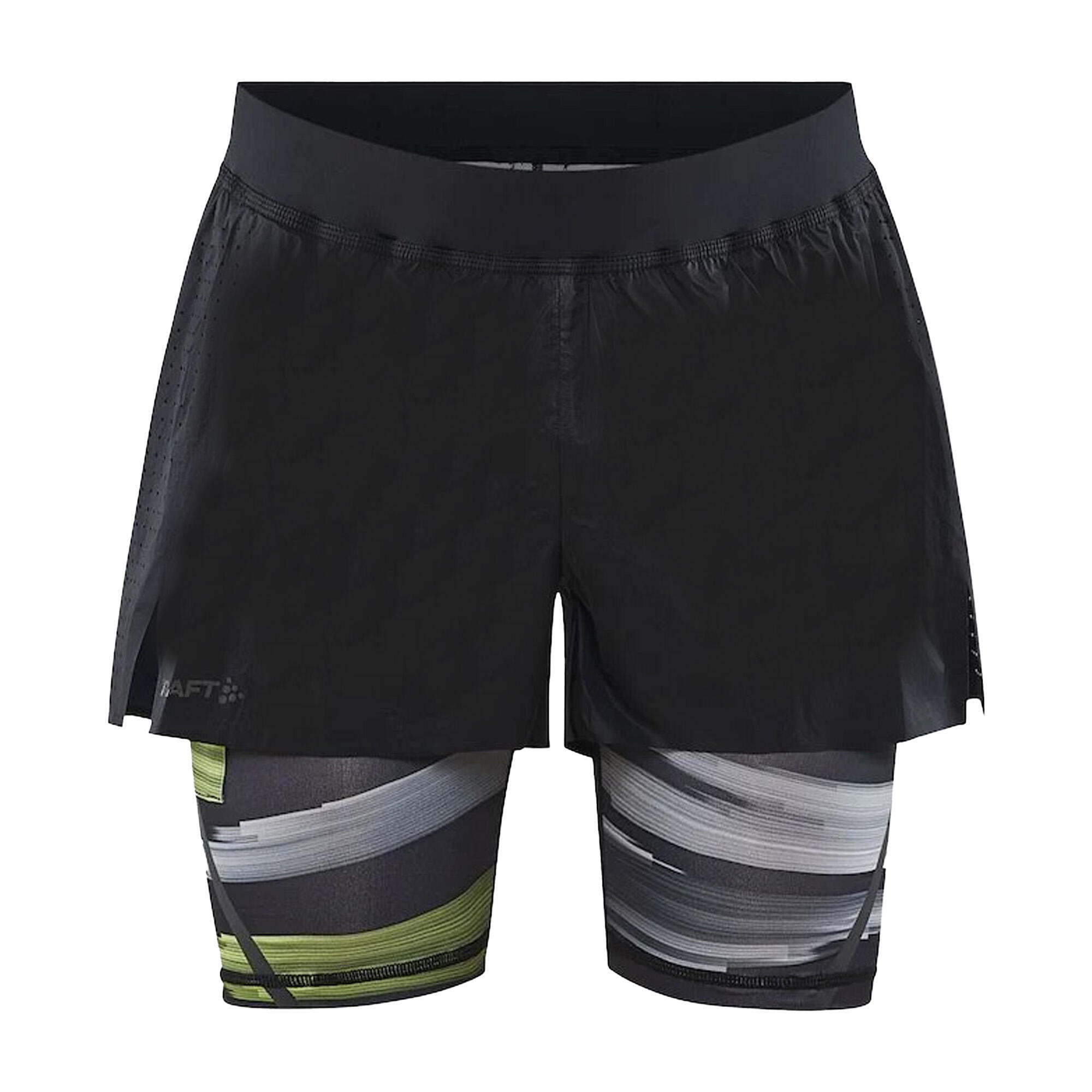 Mens CTM Distance 2 in 1 Shorts (Yellow/Grey/Black) 1/3