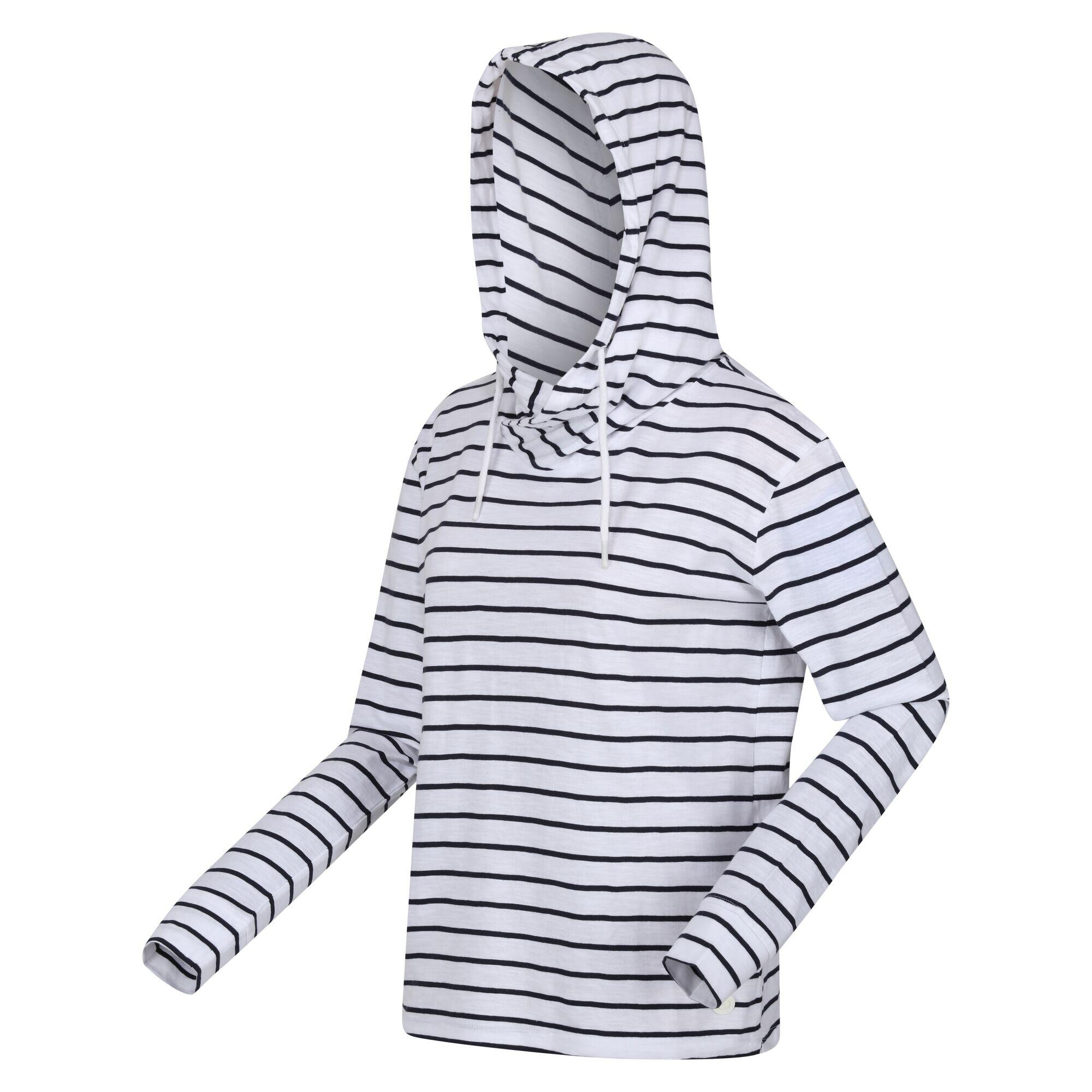 Womens/Ladies Monsal Stripe Lightweight Hoodie (White/Navy) 3/5